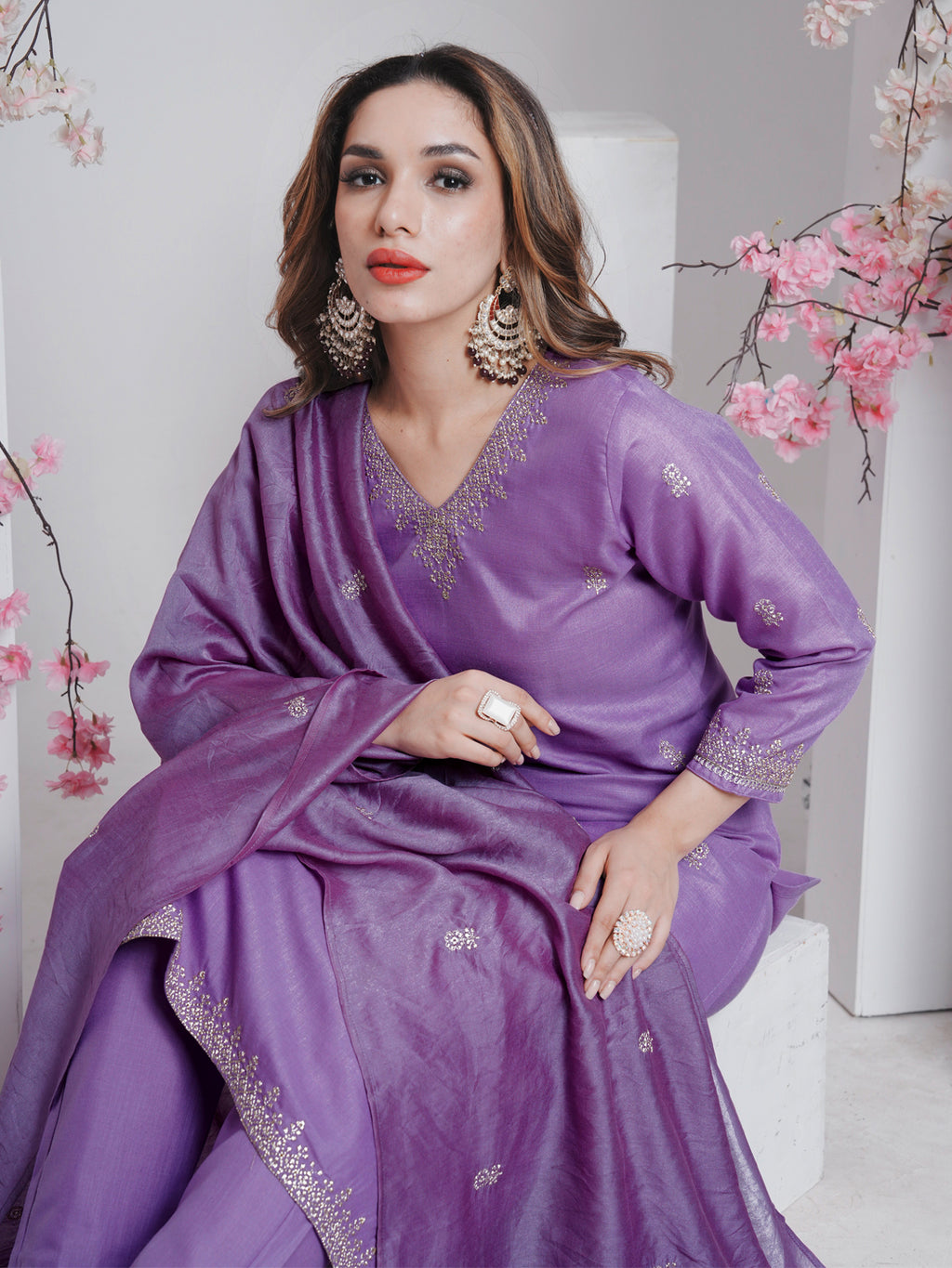 Rayon Embroidered Kurti-Pant With Dupatta