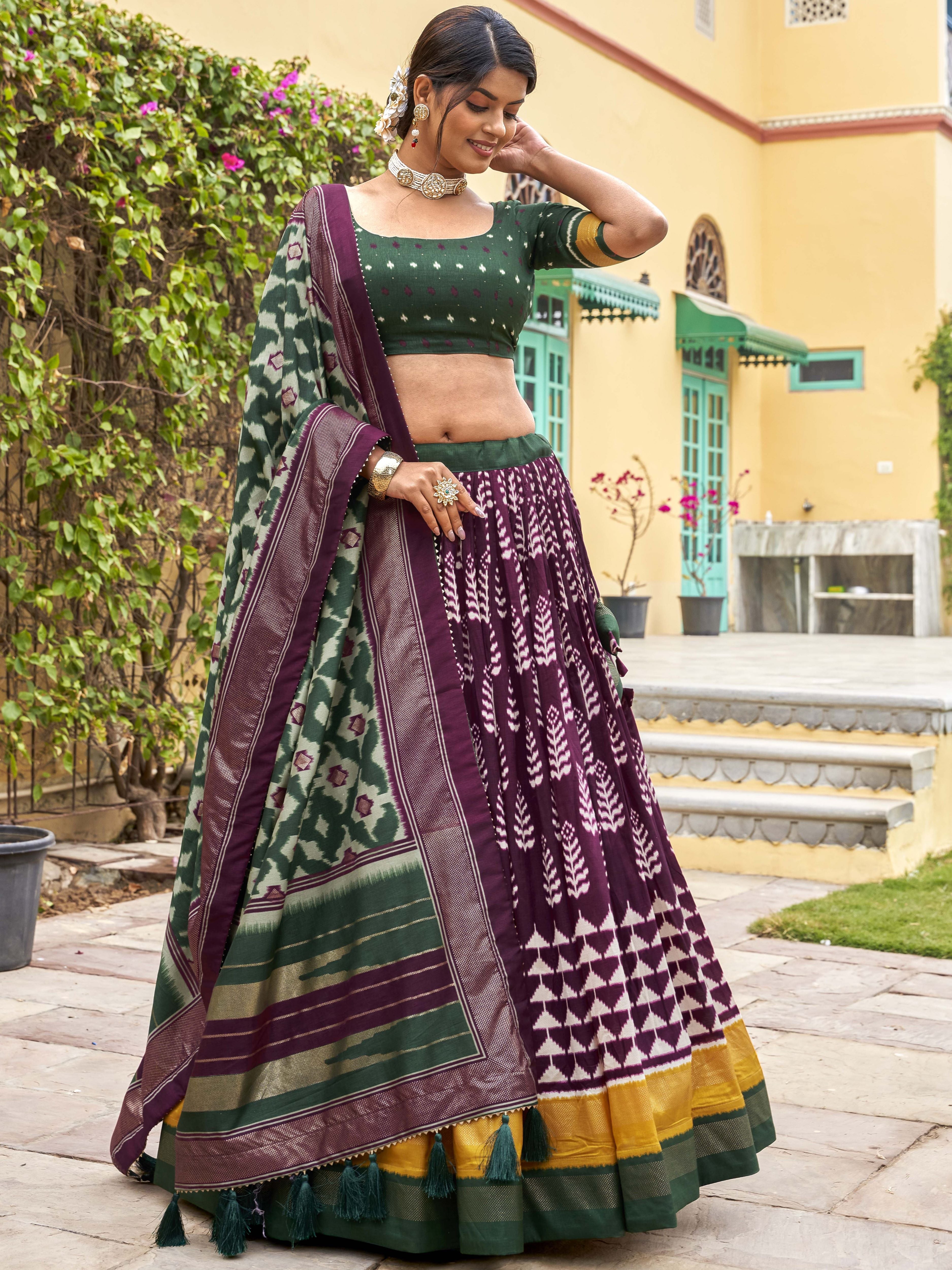 Tussar Silk Floral Printed Lehenga For Women