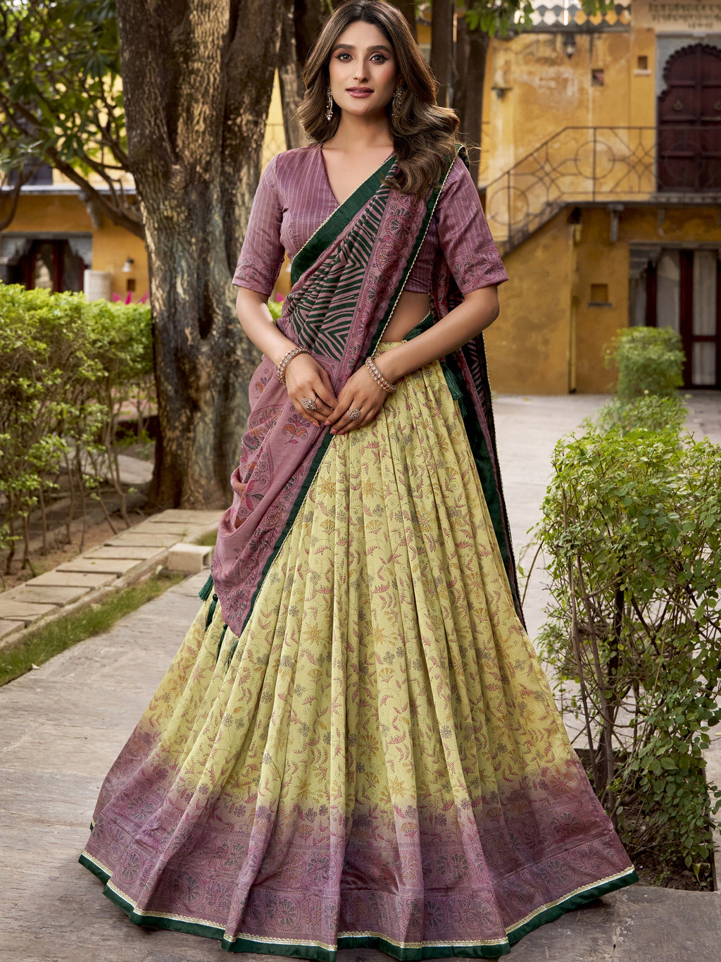 Vichitra Silk Printed Lehenga With Dupatta