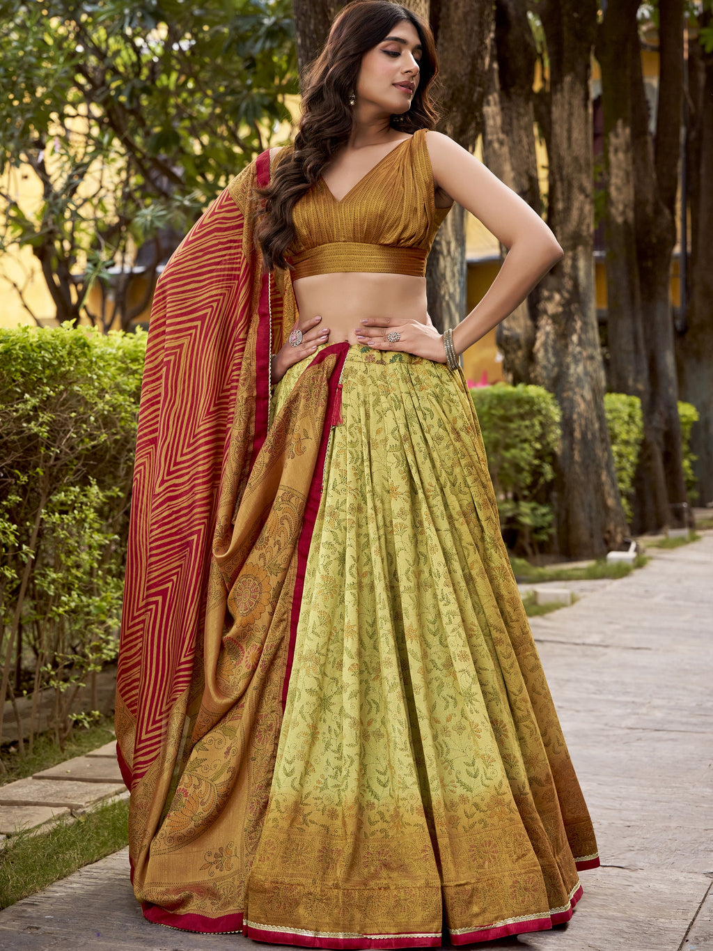 Vichitra Silk Printed Lehenga With Dupatta