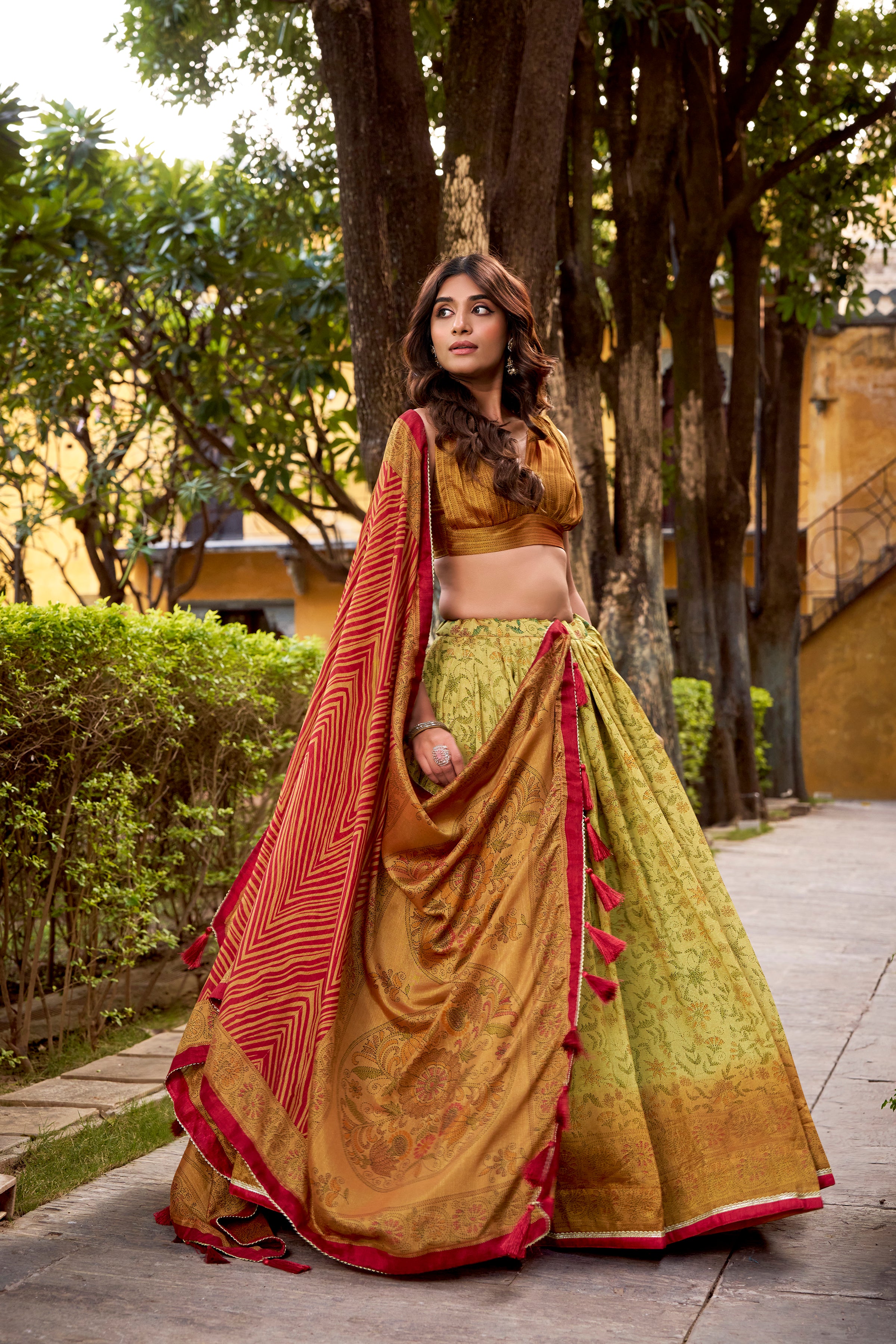 Vichitra Silk Printed Lehenga With Dupatta