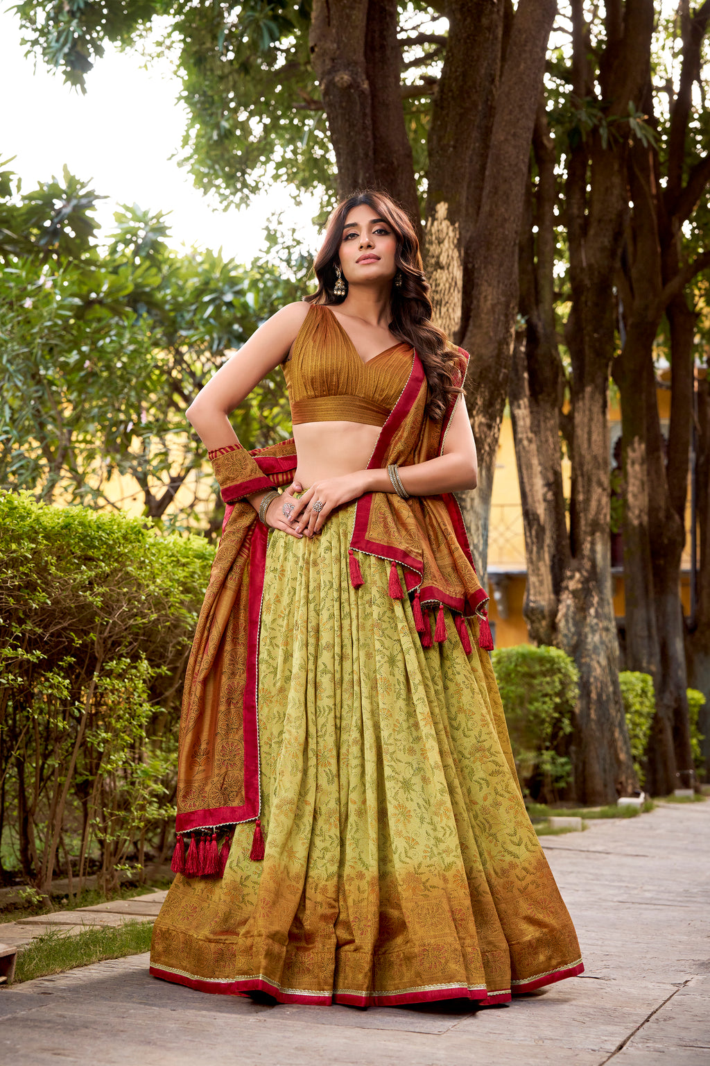 Vichitra Silk Printed Lehenga With Dupatta