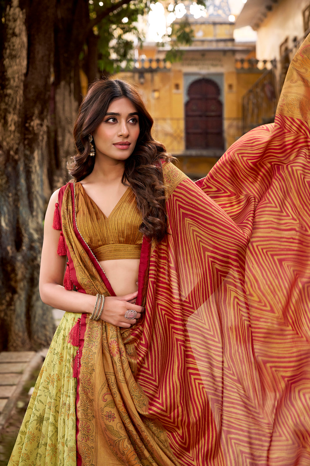 Vichitra Silk Printed Lehenga With Dupatta