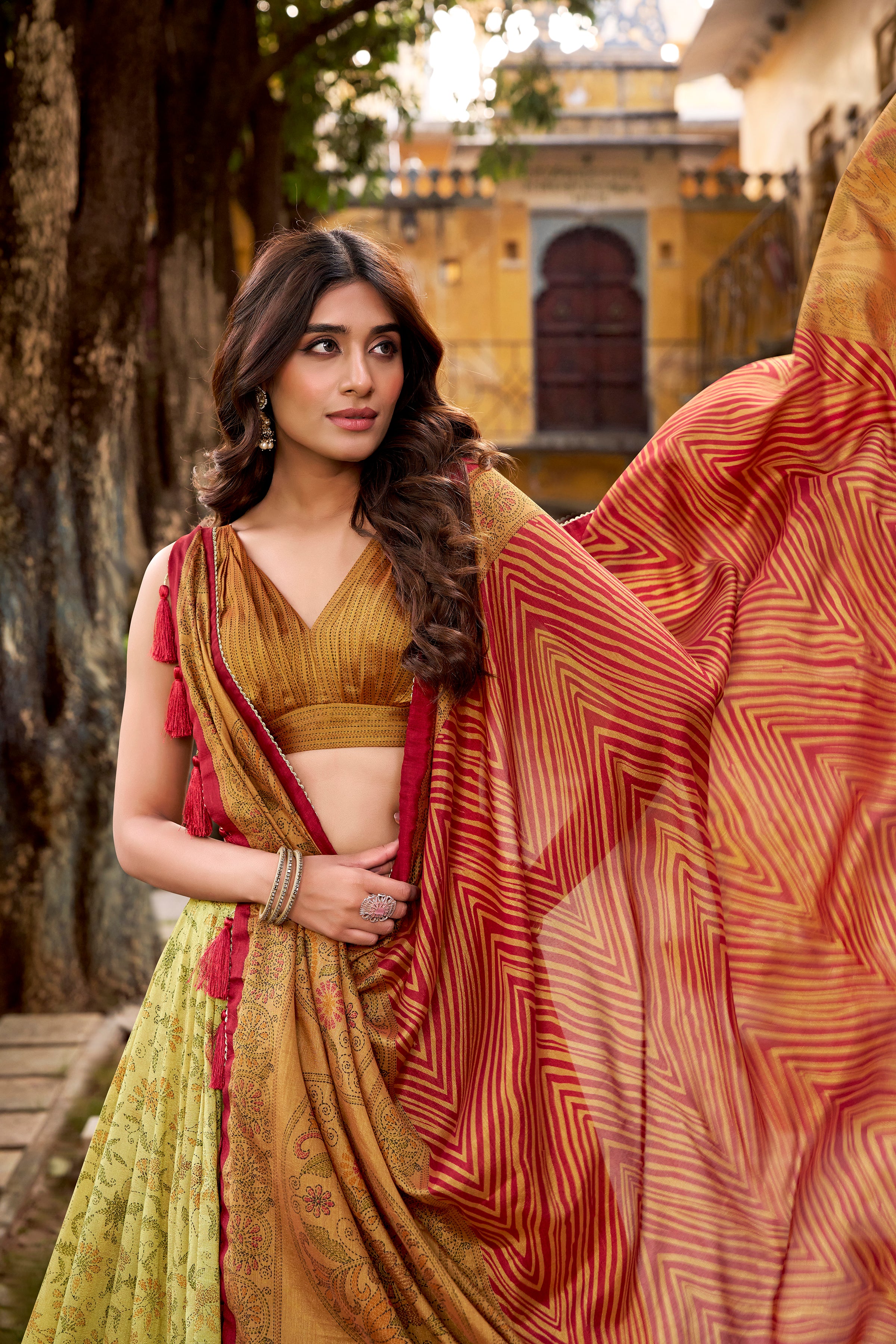 Vichitra Silk Printed Lehenga With Dupatta