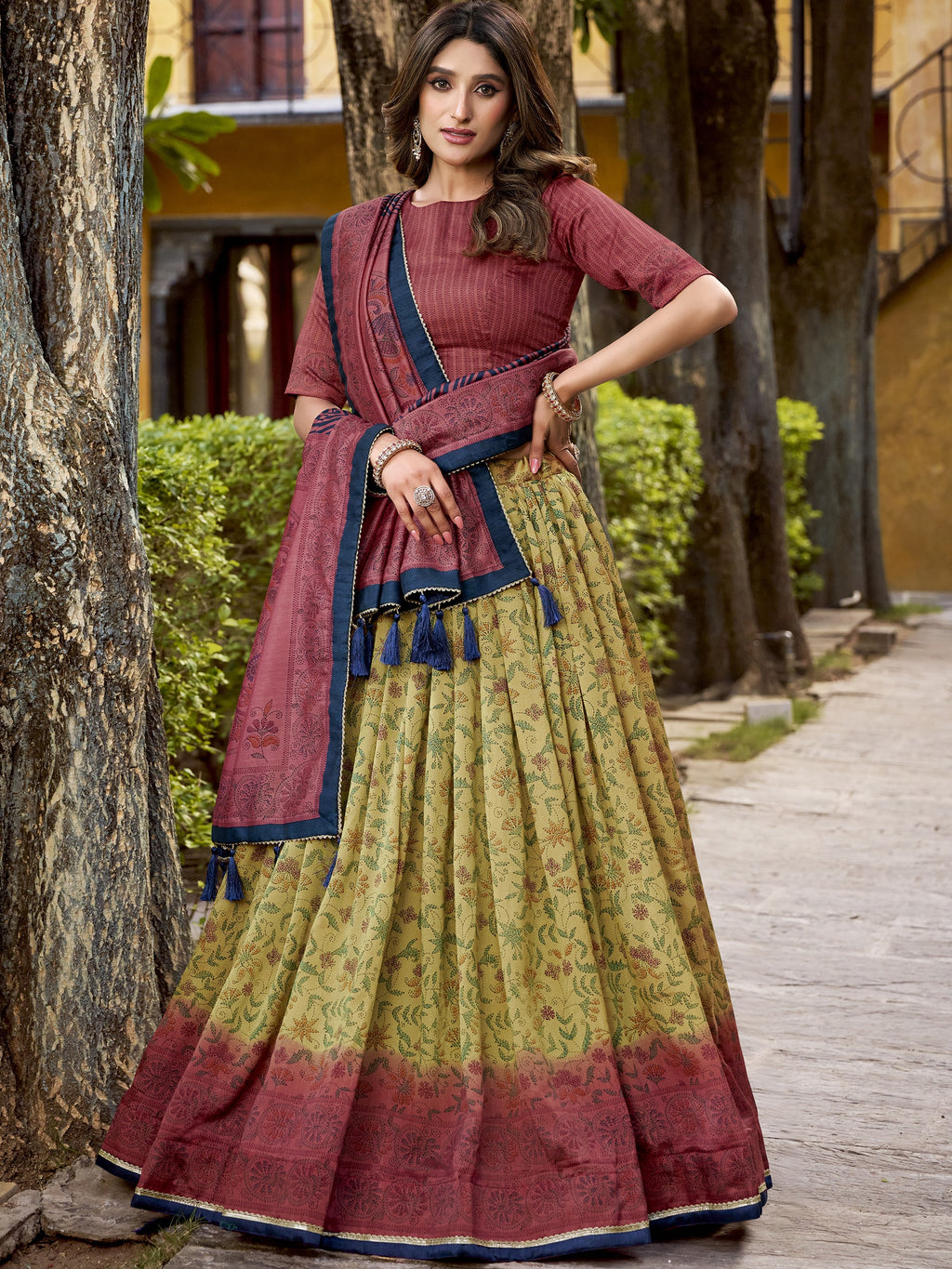 Vichitra Silk Printed Lehenga With Dupatta
