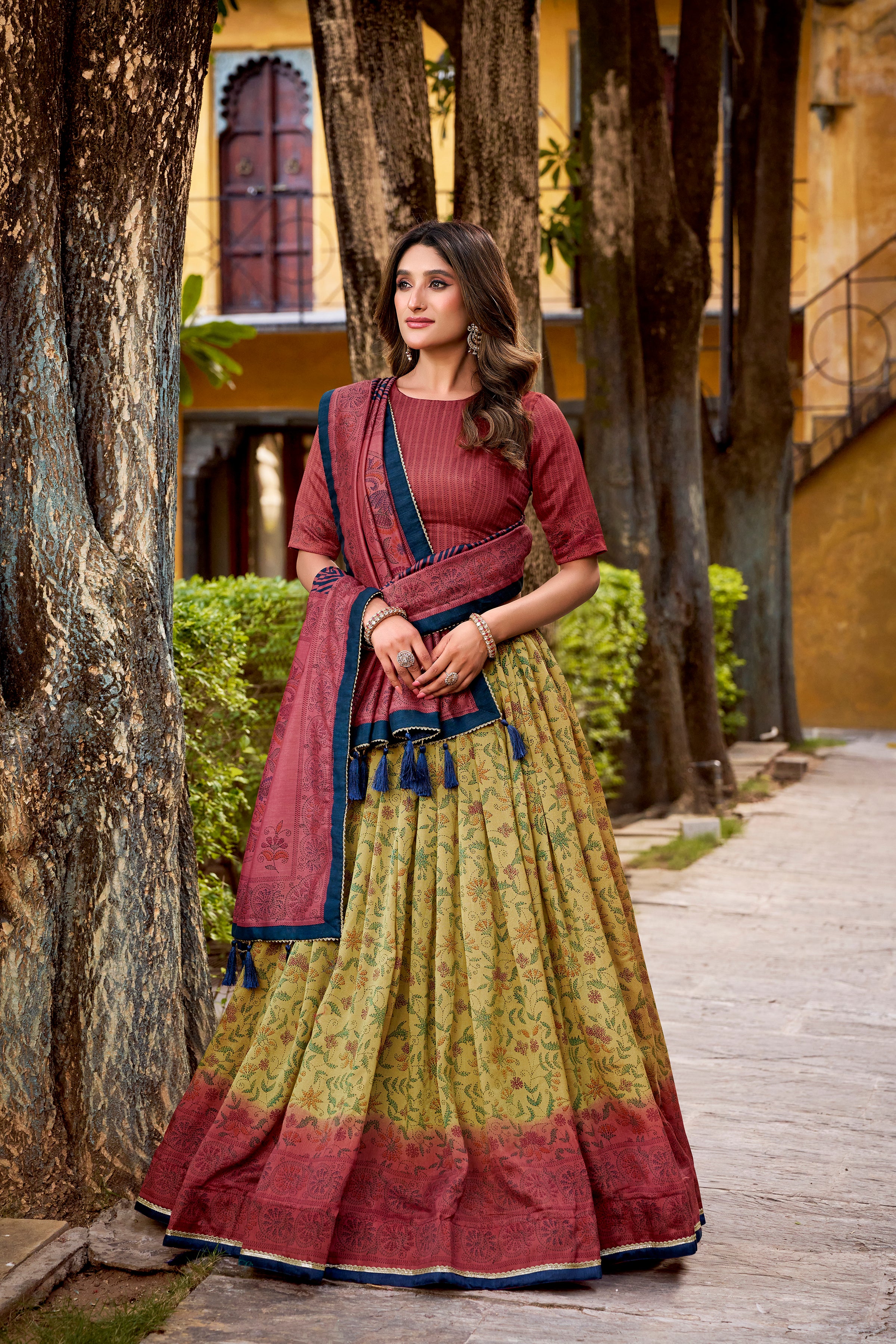 Vichitra Silk Printed Lehenga With Dupatta