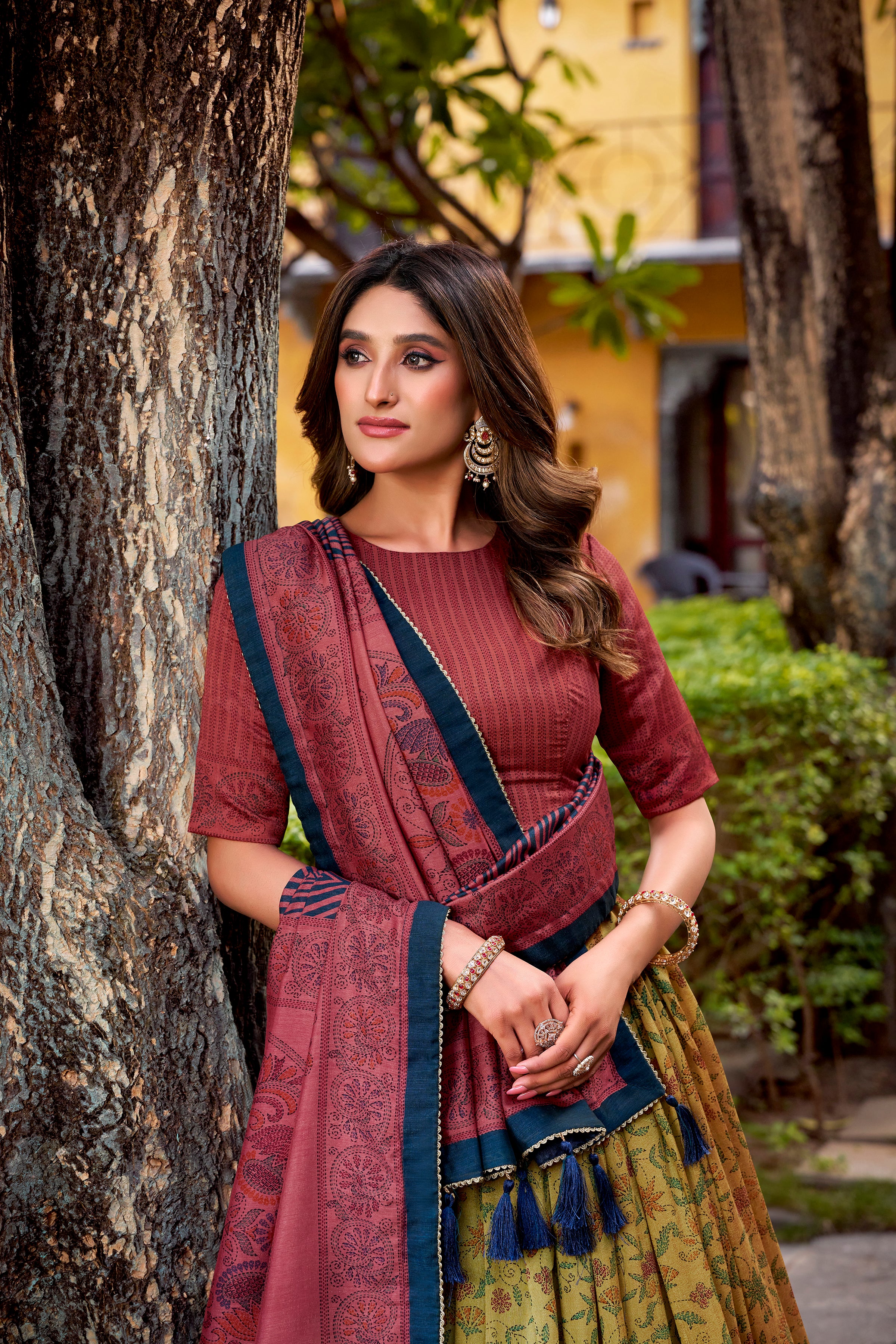 Vichitra Silk Printed Lehenga With Dupatta