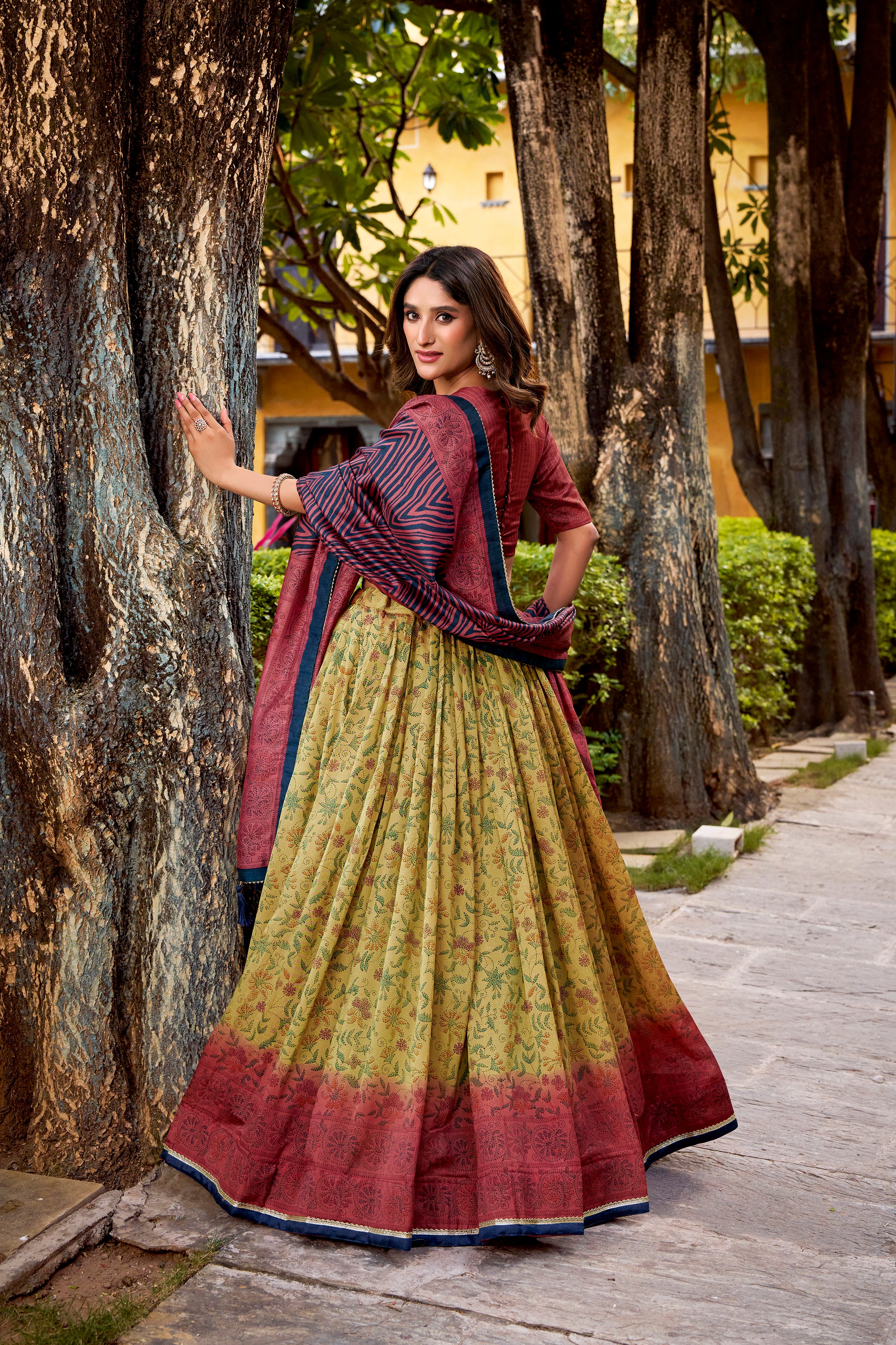 Vichitra Silk Printed Lehenga With Dupatta