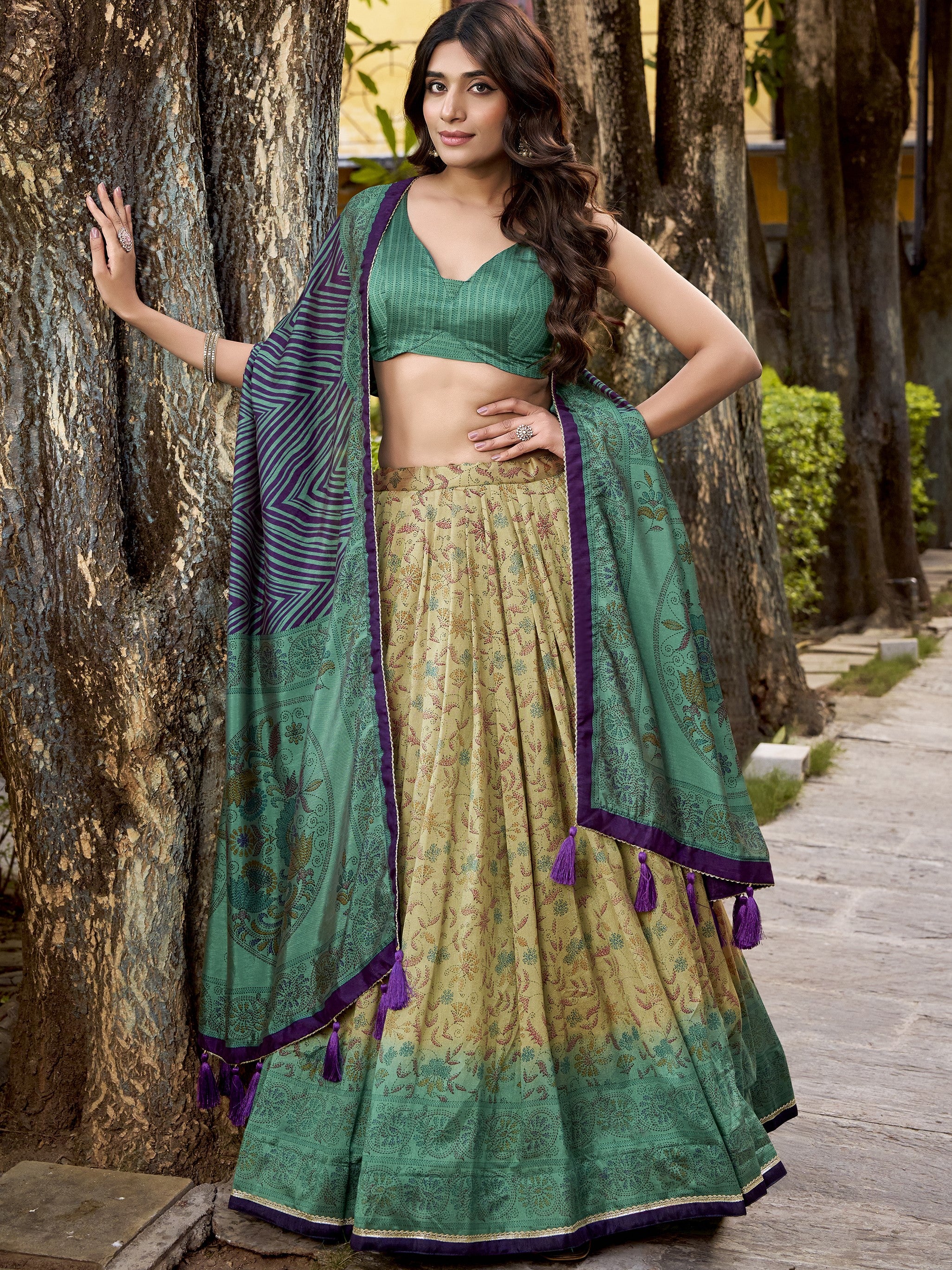 Vichitra Silk Printed Lehenga With Dupatta