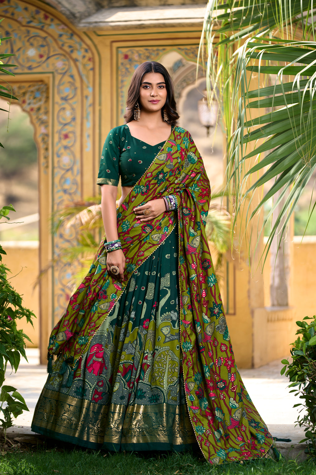 Tussar Silk Kalamkari Printed Lehenga For Women