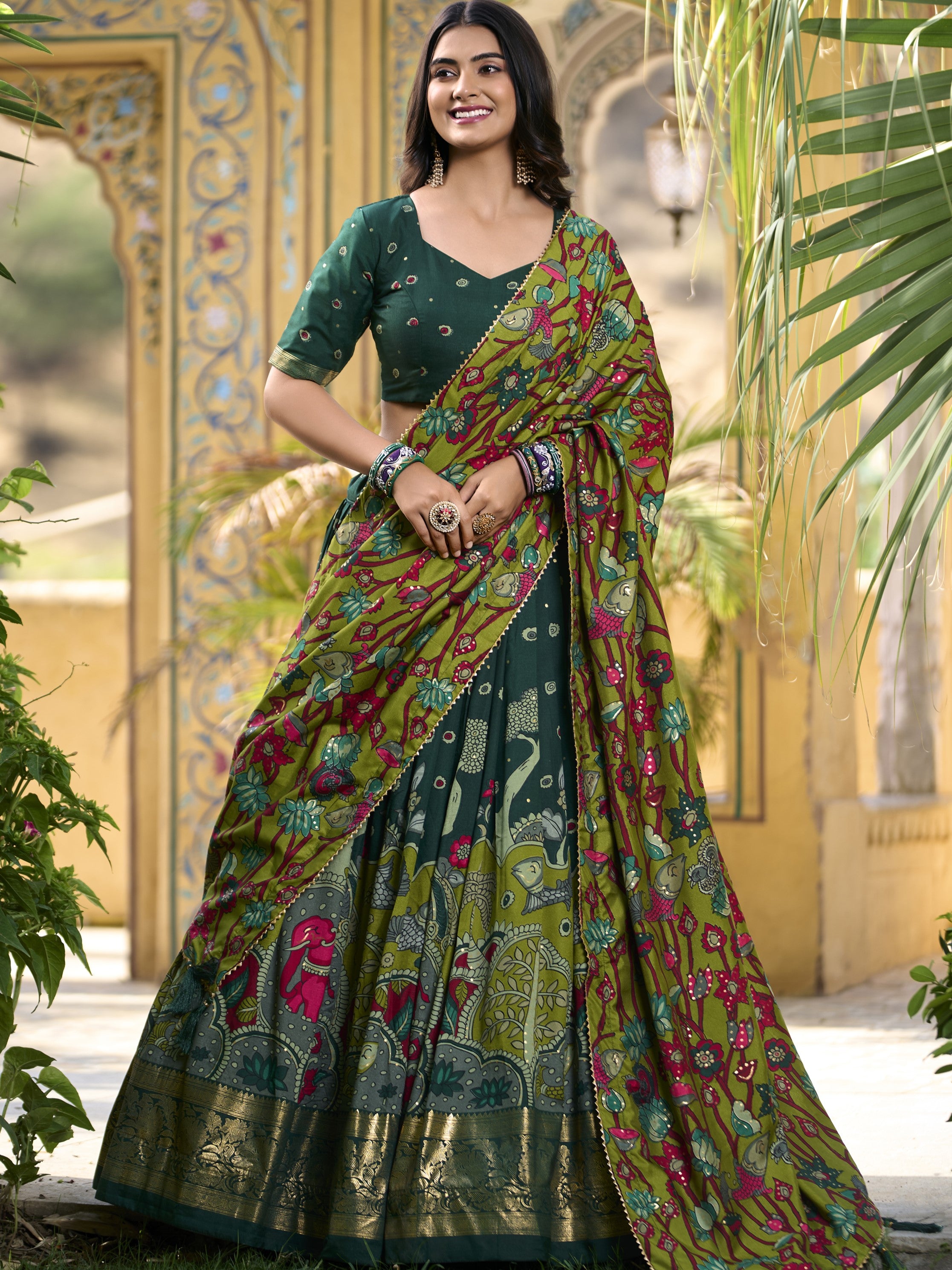 Tussar Silk Kalamkari Printed Lehenga For Women