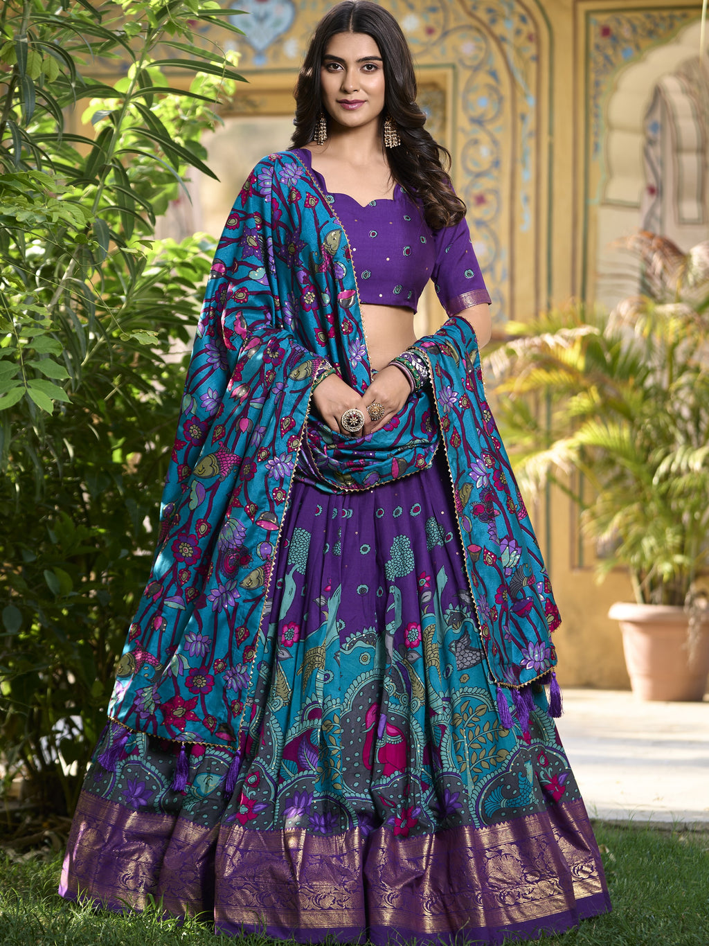 Tussar Silk Kalamkari Printed Lehenga For Women