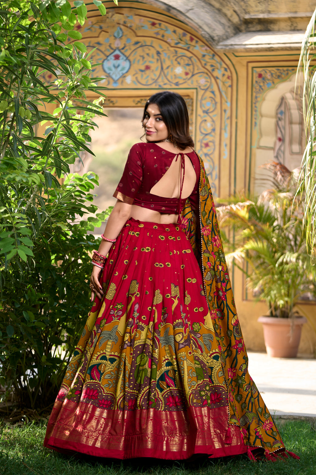 Tussar Silk Kalamkari Printed Lehenga For Women