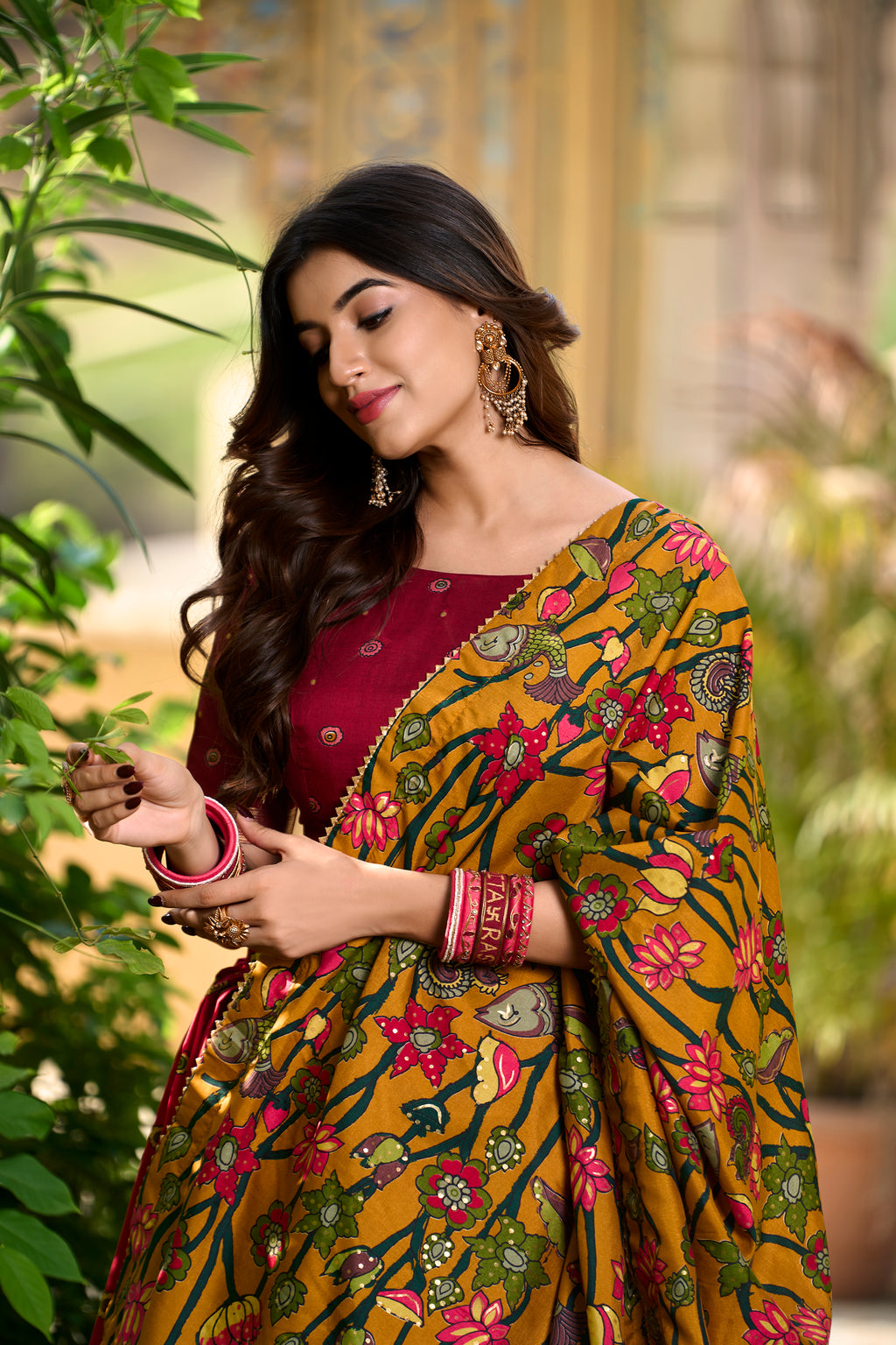 Tussar Silk Kalamkari Printed Lehenga For Women