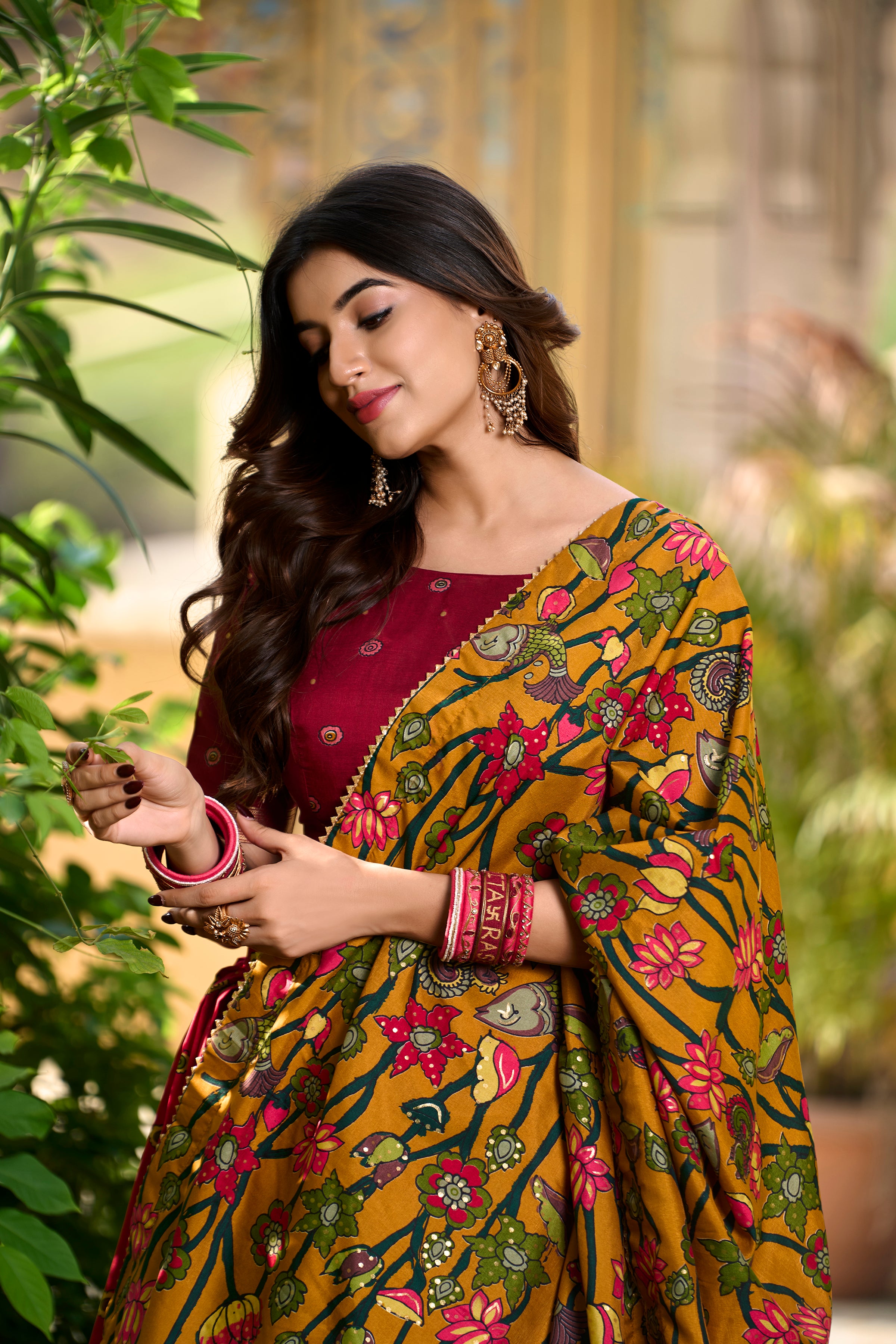 Tussar Silk Kalamkari Printed Lehenga For Women