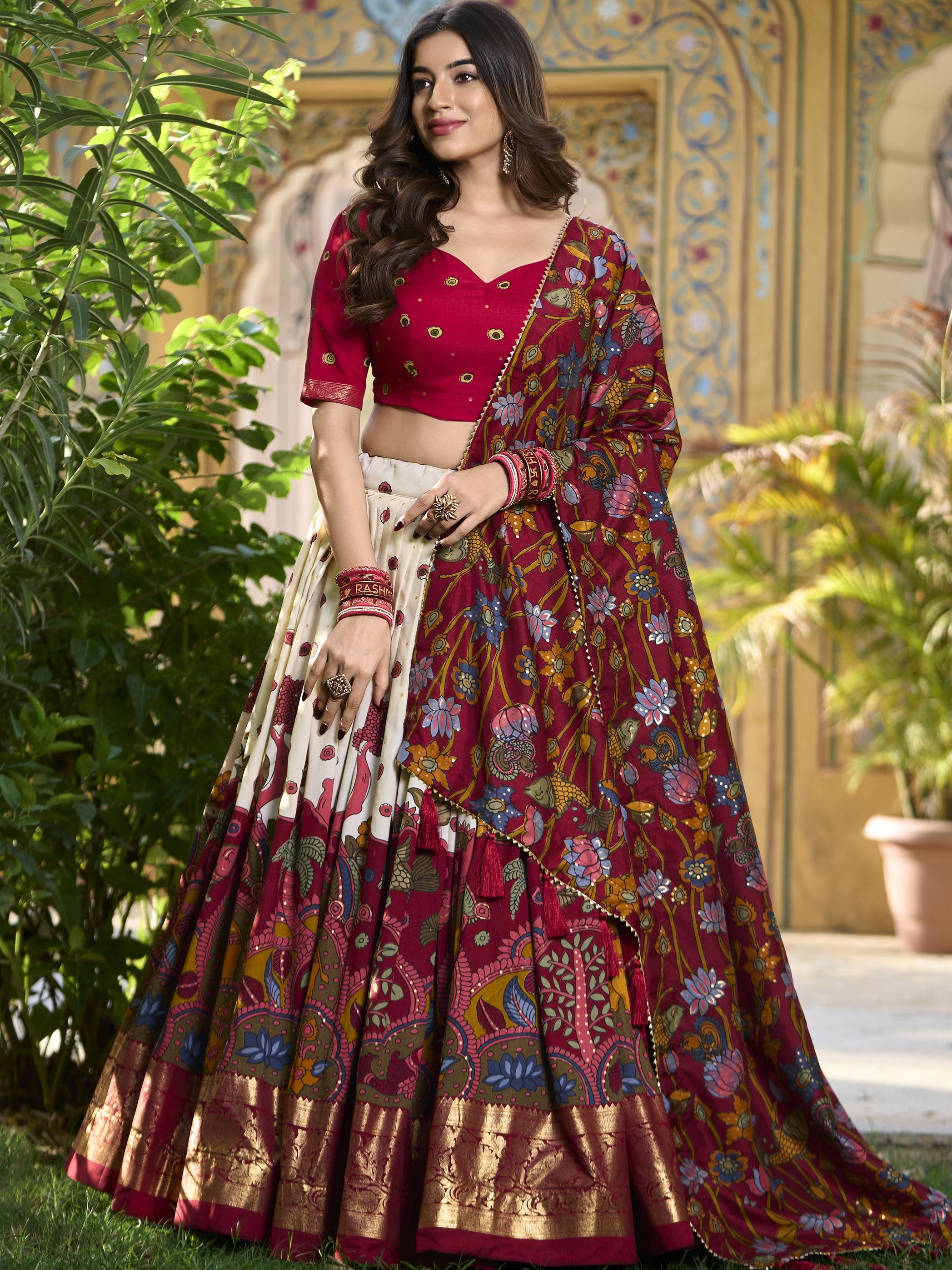 Tussar Silk Kalamkari Printed Lehenga For Women