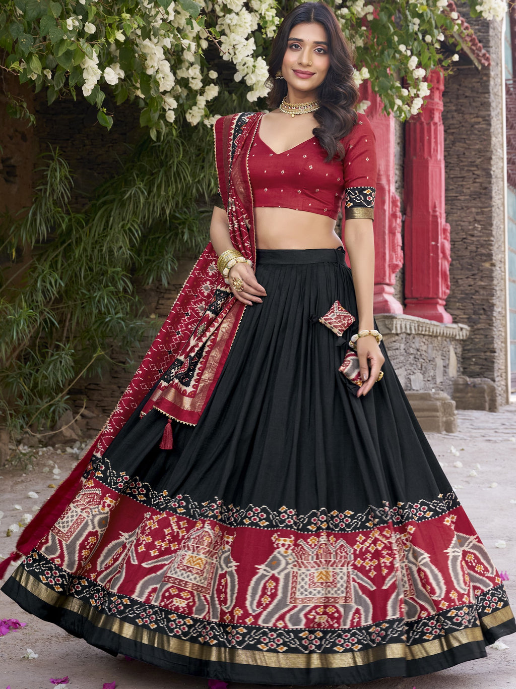 Tussar Silk Patola Printed Lehenga For Women
