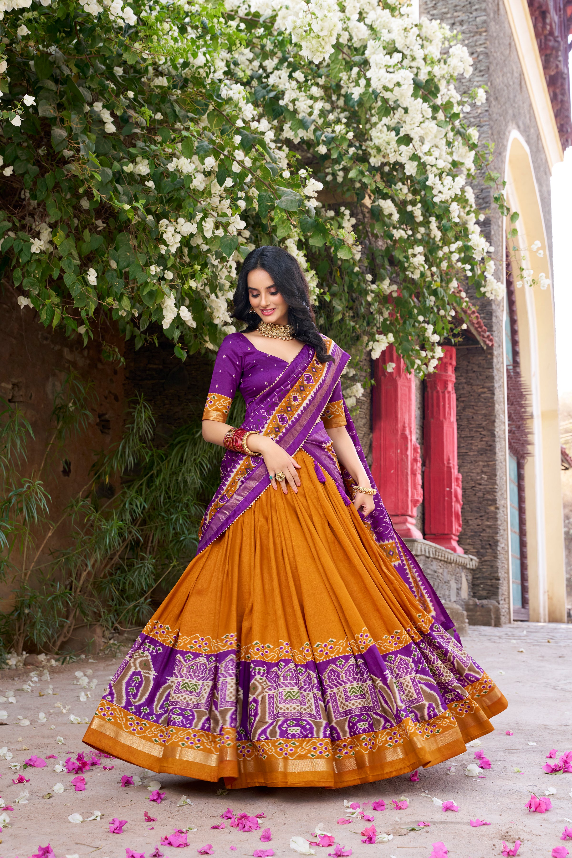 Tussar Silk Patola Printed Lehenga For Women