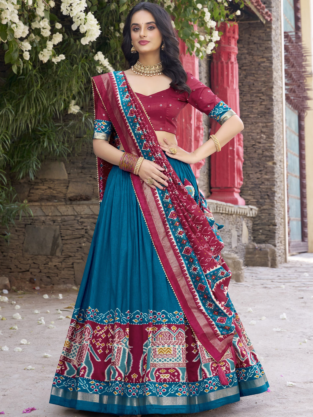 Tussar Silk Patola Printed Lehenga For Women