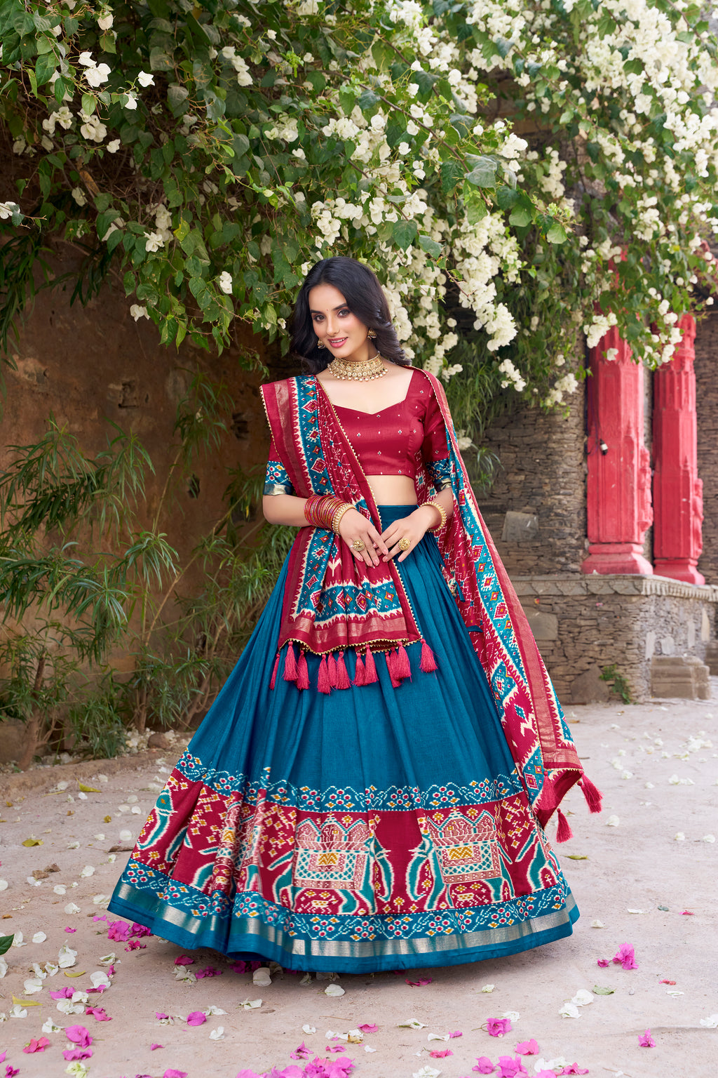 Tussar Silk Patola Printed Lehenga For Women