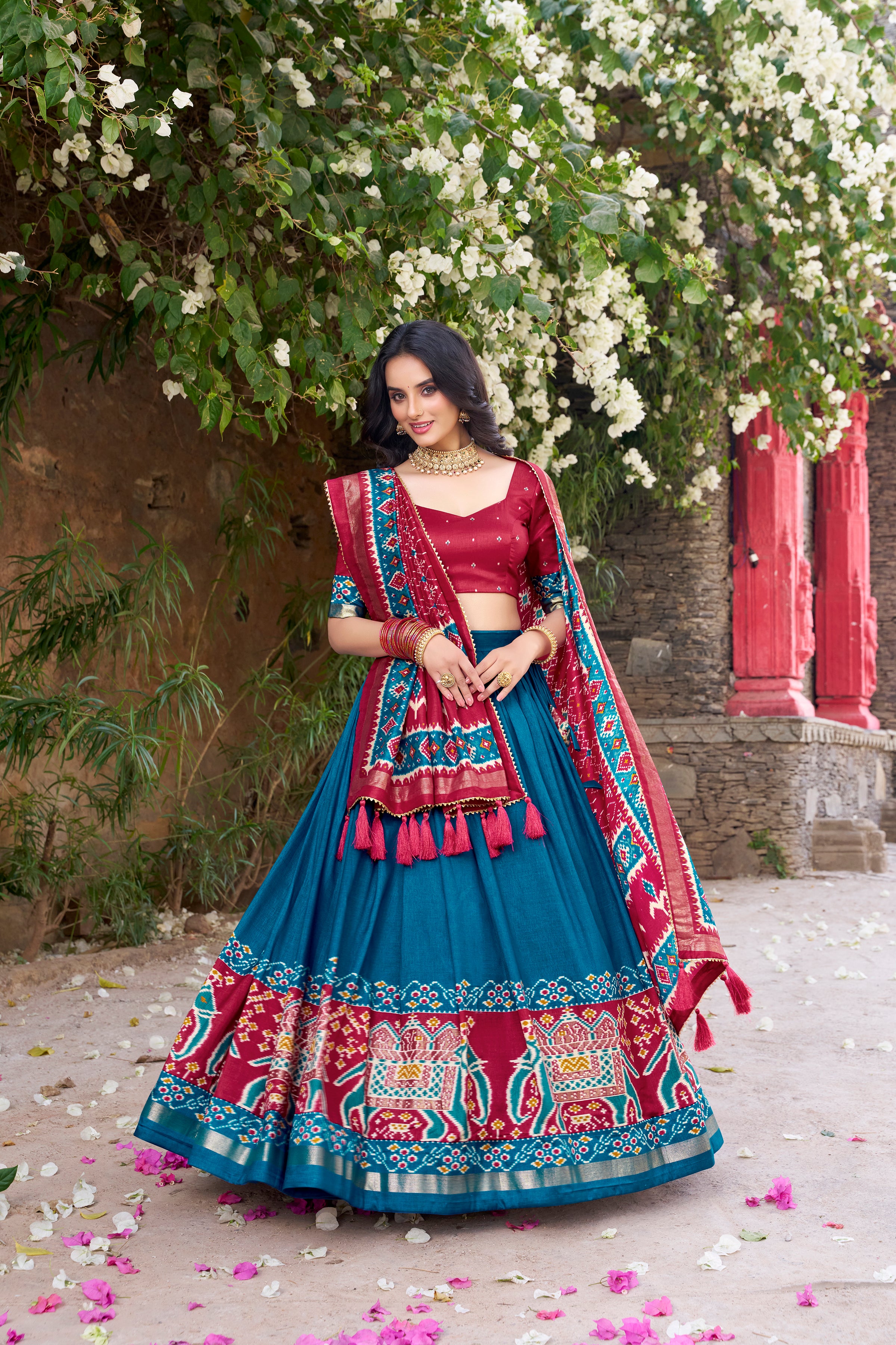 Tussar Silk Patola Printed Lehenga For Women