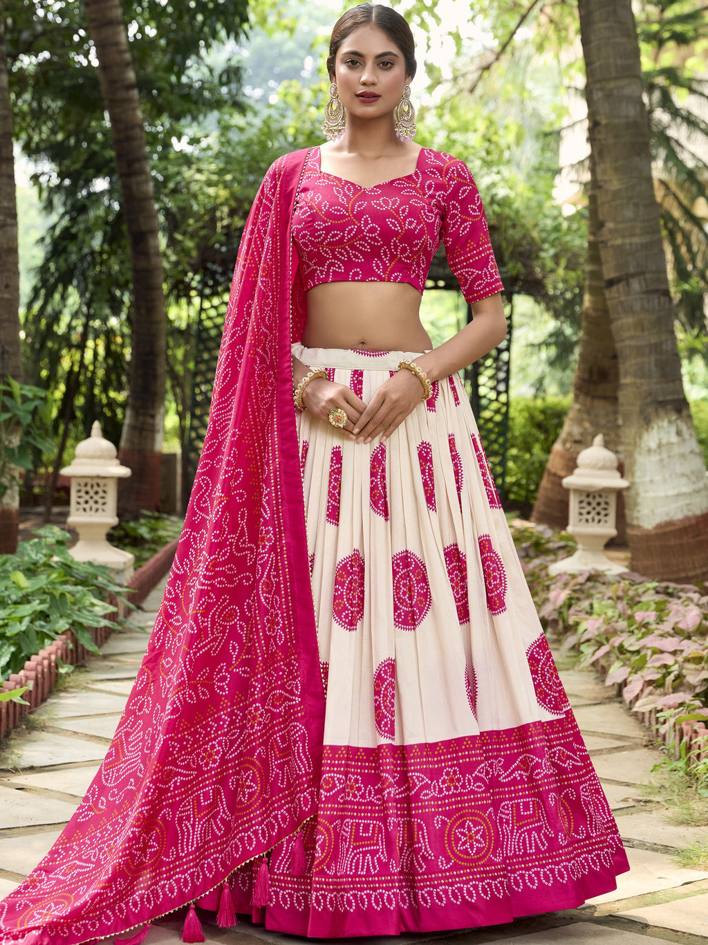 Tussar Silk Bandhej Printed Lehenga For Women
