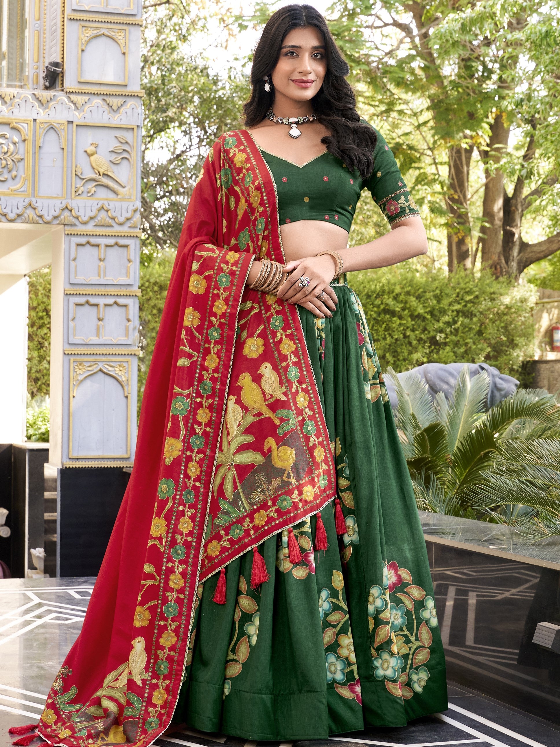 Tussar Silk Printed Lehenga For Women