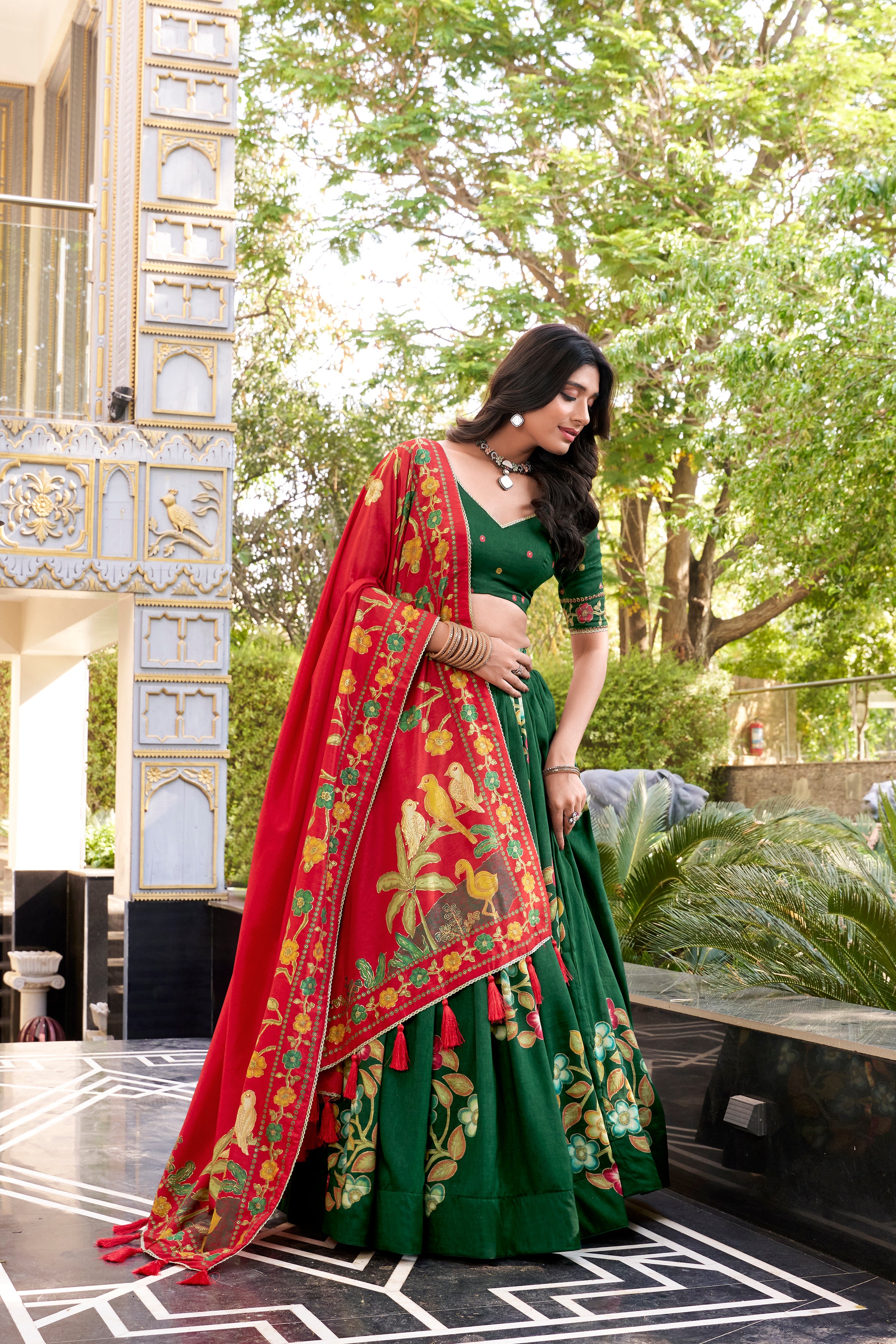 Tussar Silk Printed Lehenga For Women