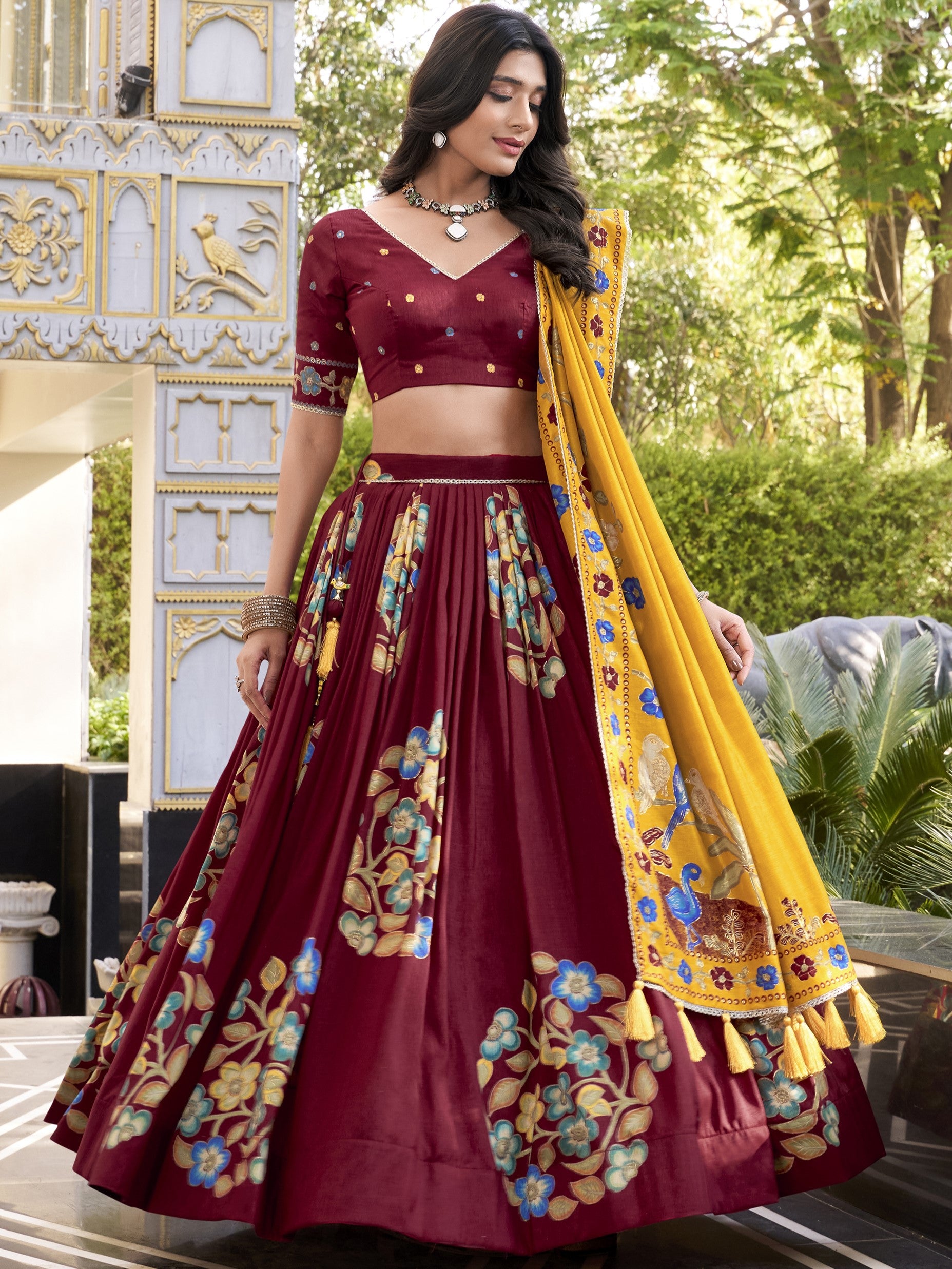Tussar Silk Printed Lehenga For Women
