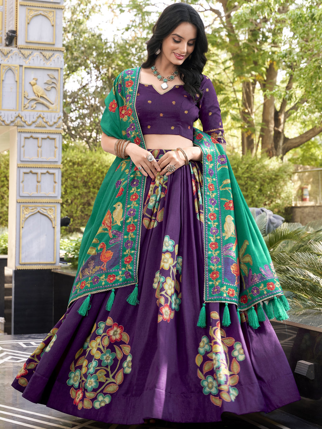 Tussar Silk Printed Lehenga For Women