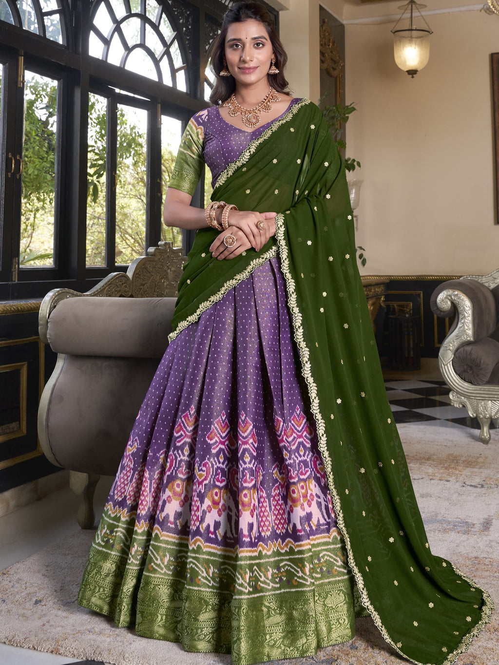 Kanchipuram Printed Lehenga With Georgette Dupatta