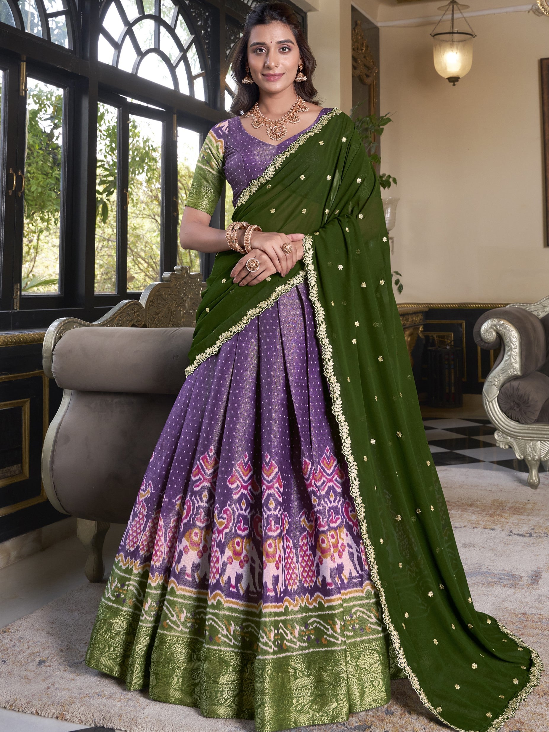 Kanchipuram Printed Lehenga With Georgette Dupatta