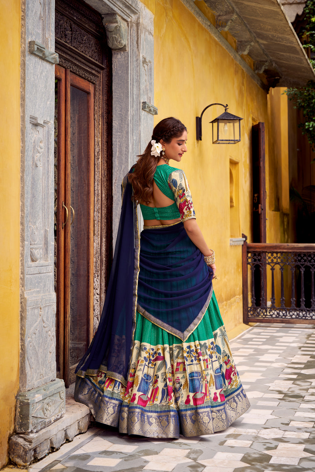 Chanderi Kalamkari Printed Lehenga With Georgette Dupatta