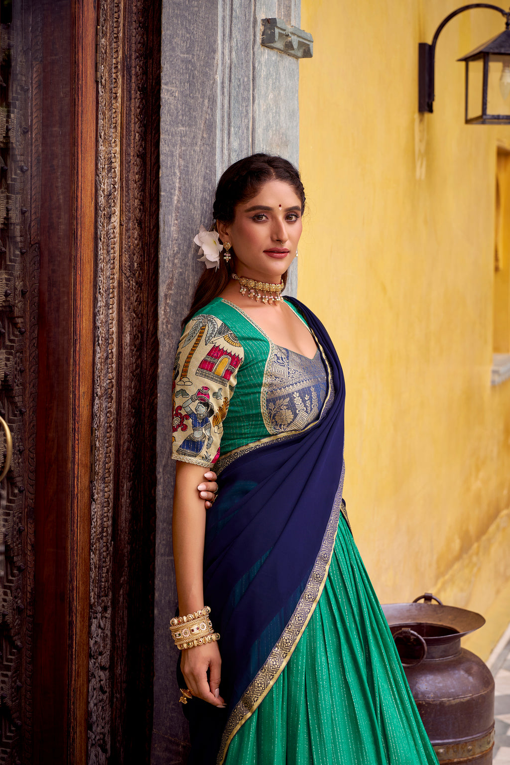 Chanderi Kalamkari Printed Lehenga With Georgette Dupatta