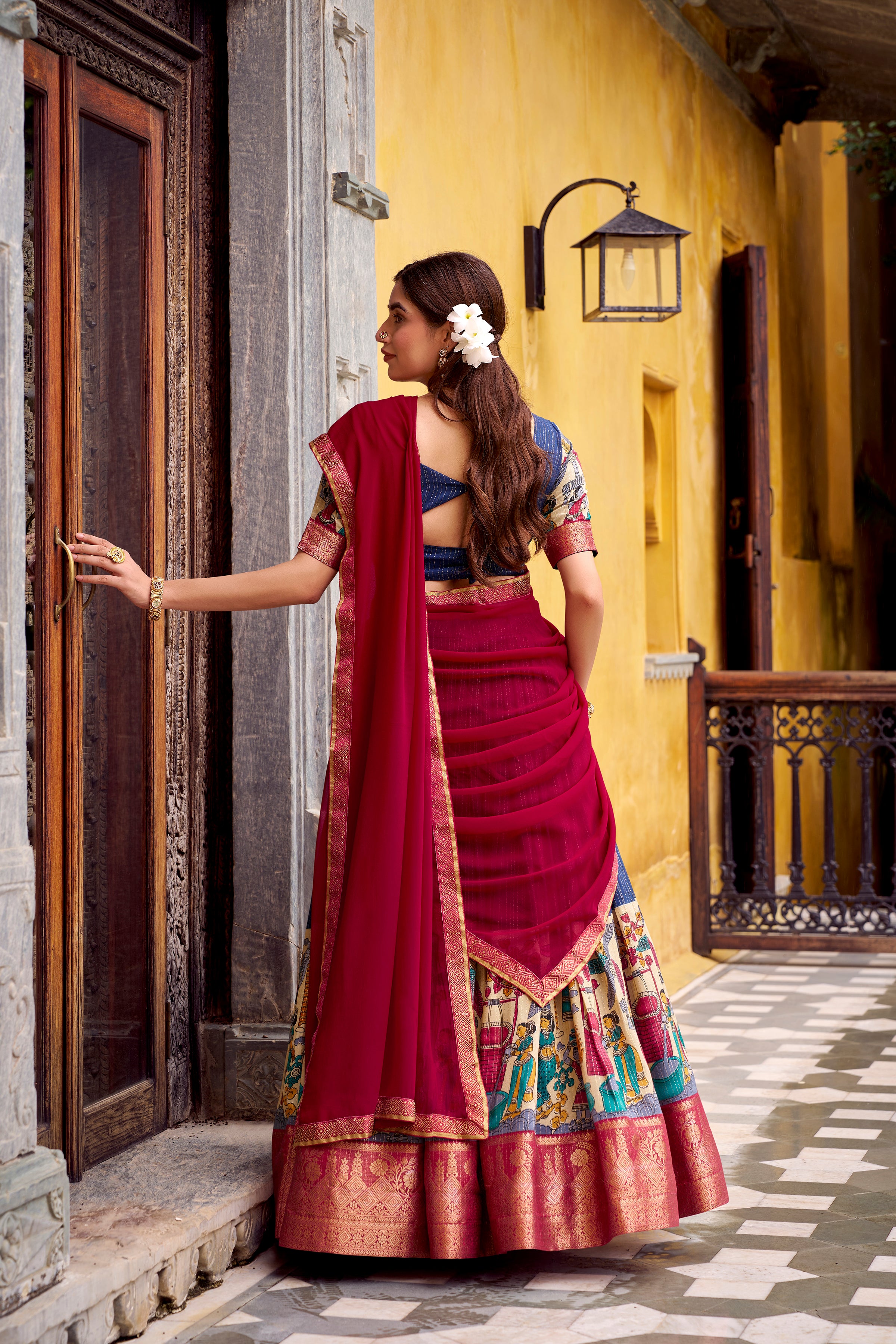 Chanderi Kalamkari Printed Lehenga With Georgette Dupatta