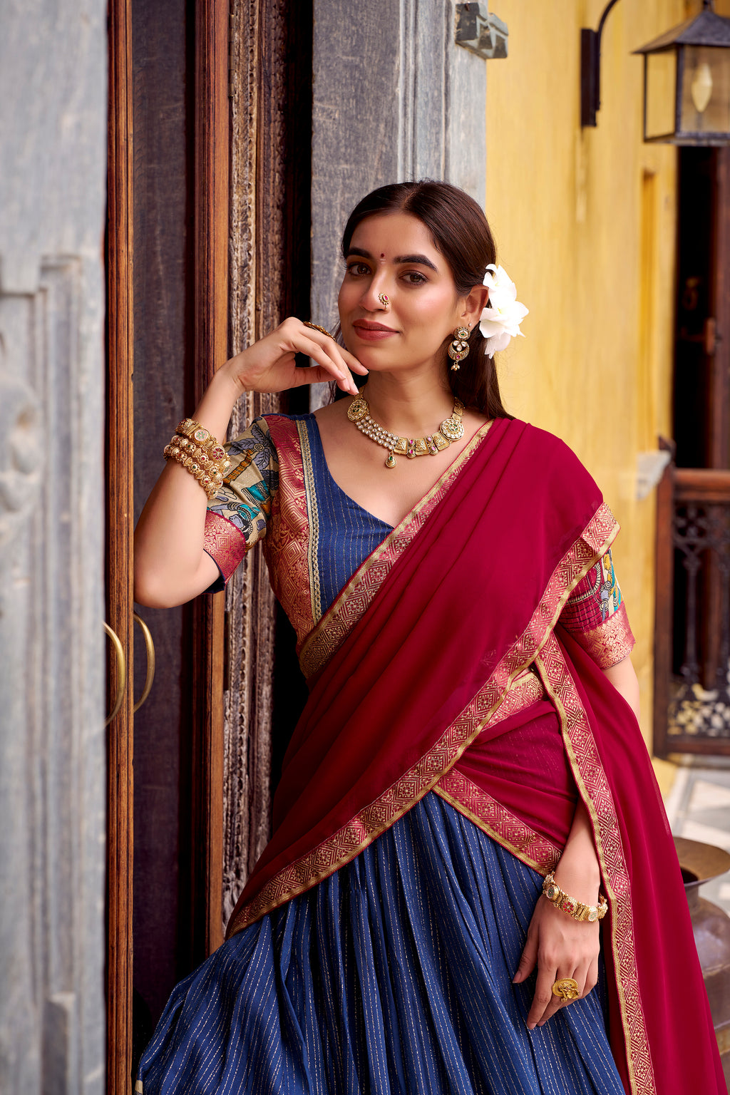 Chanderi Kalamkari Printed Lehenga With Georgette Dupatta