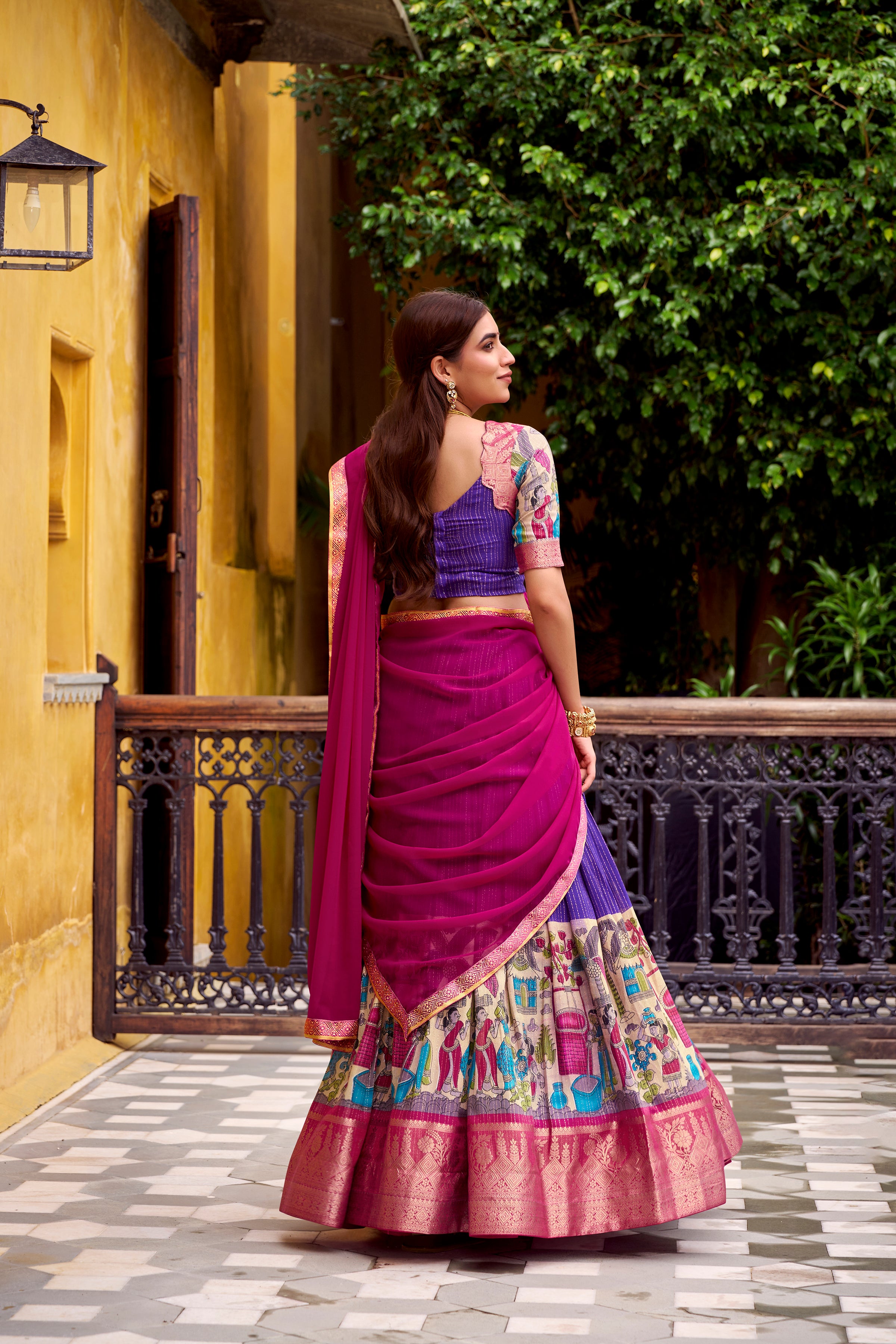 Chanderi Kalamkari Printed Lehenga With Georgette Dupatta