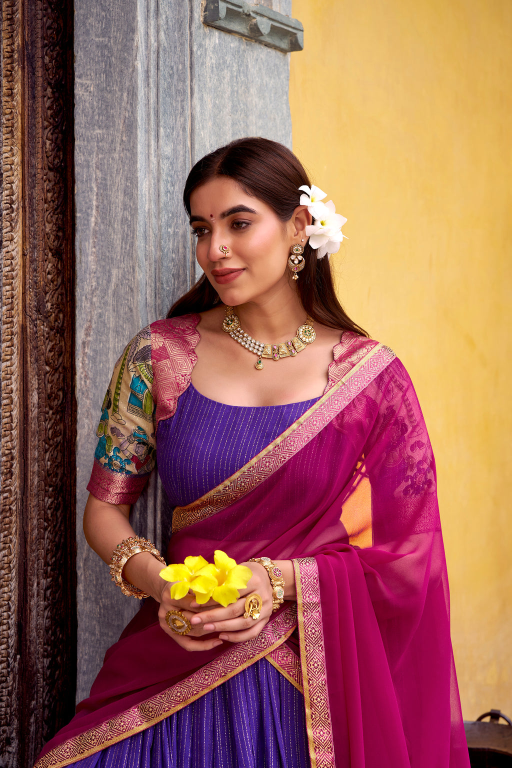 Chanderi Kalamkari Printed Lehenga With Georgette Dupatta