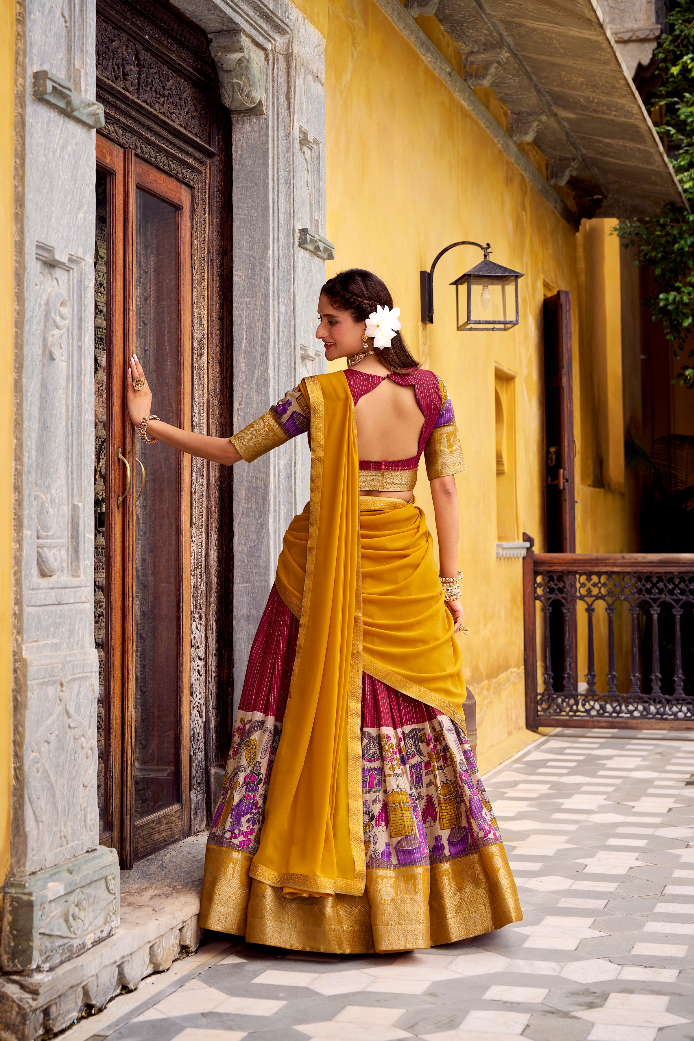 Chanderi Kalamkari Printed Lehenga With Georgette Dupatta