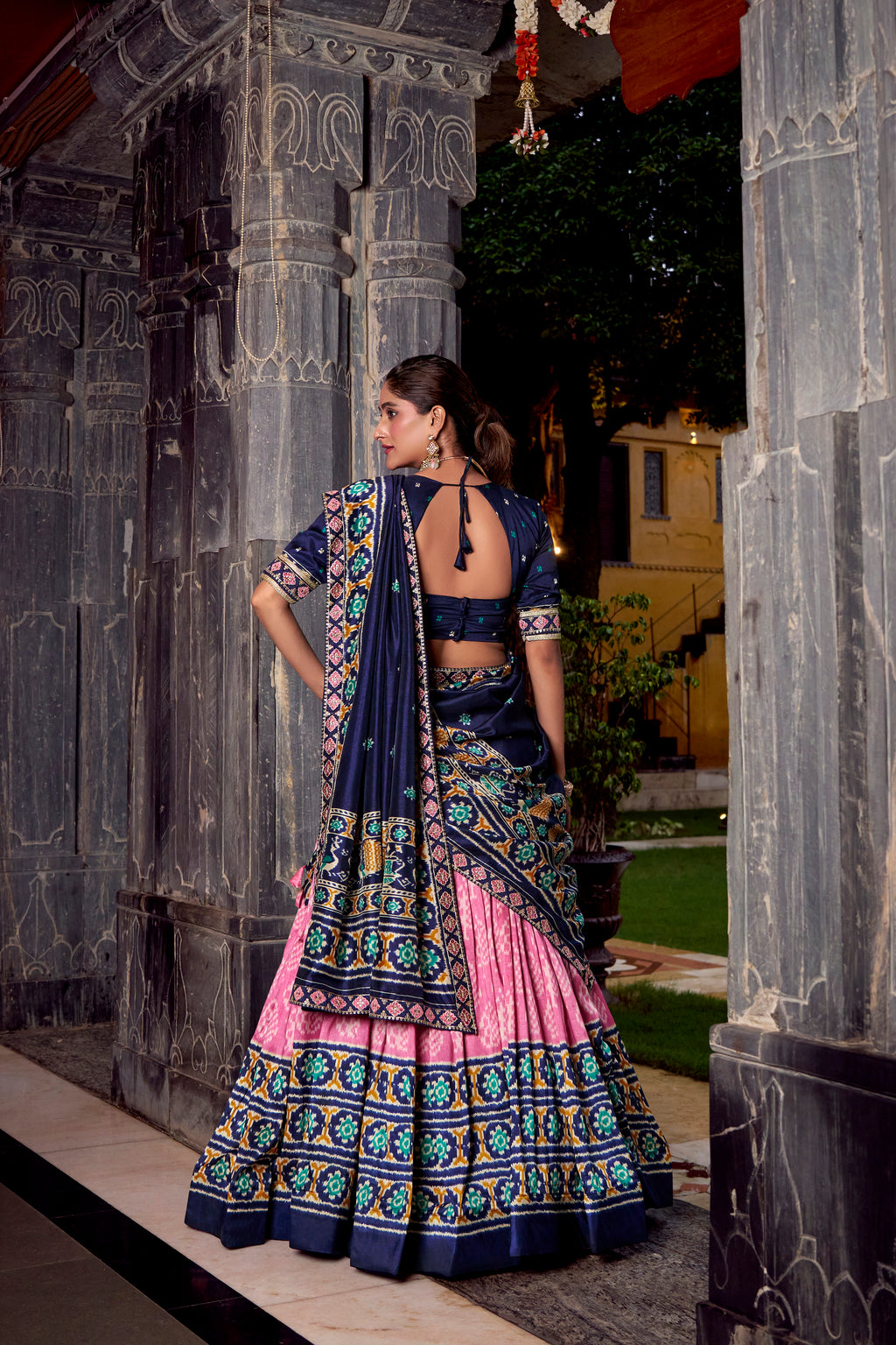 Tussar Silk Ikkat Printed Lehenga With Dupatta