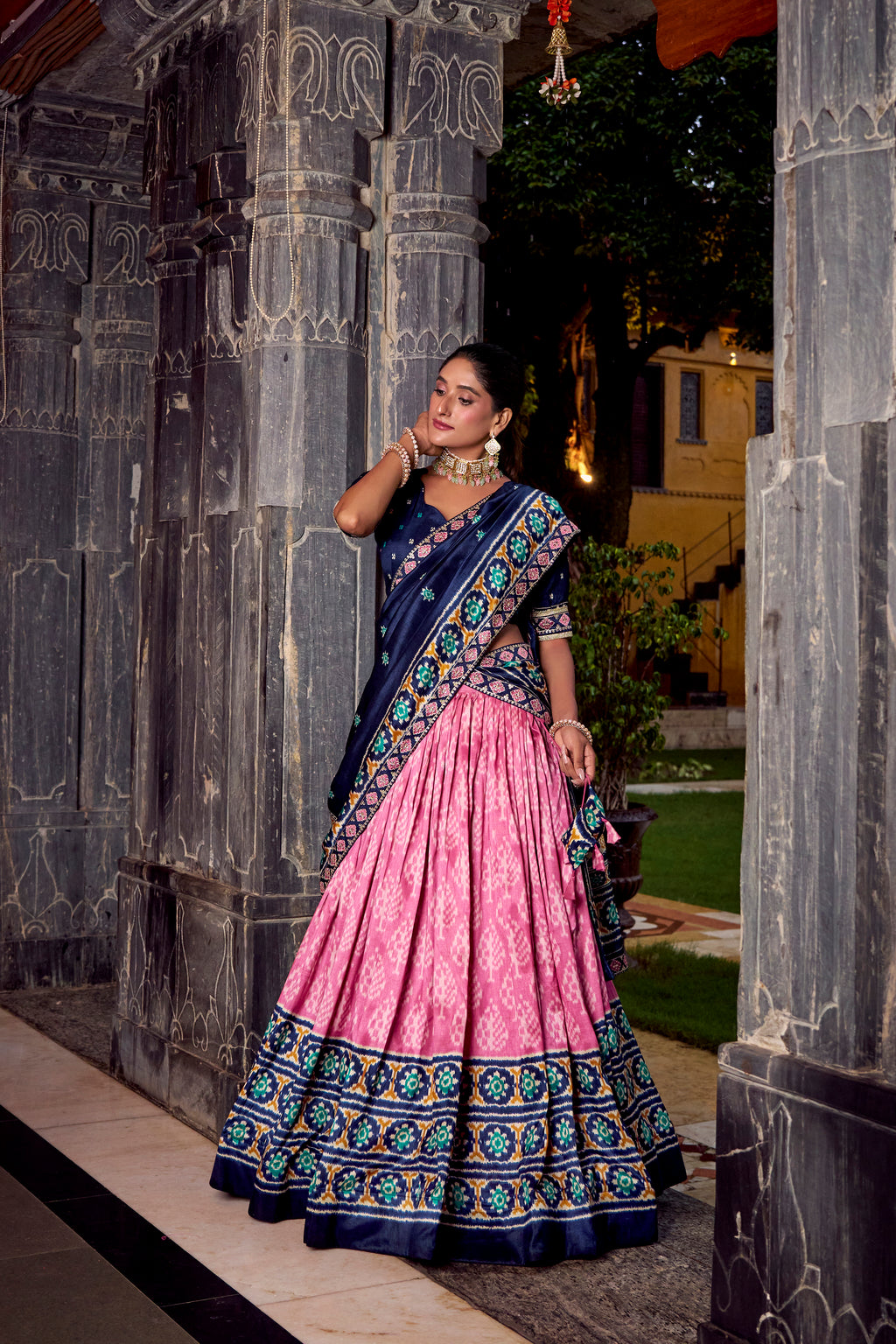 Tussar Silk Ikkat Printed Lehenga With Dupatta