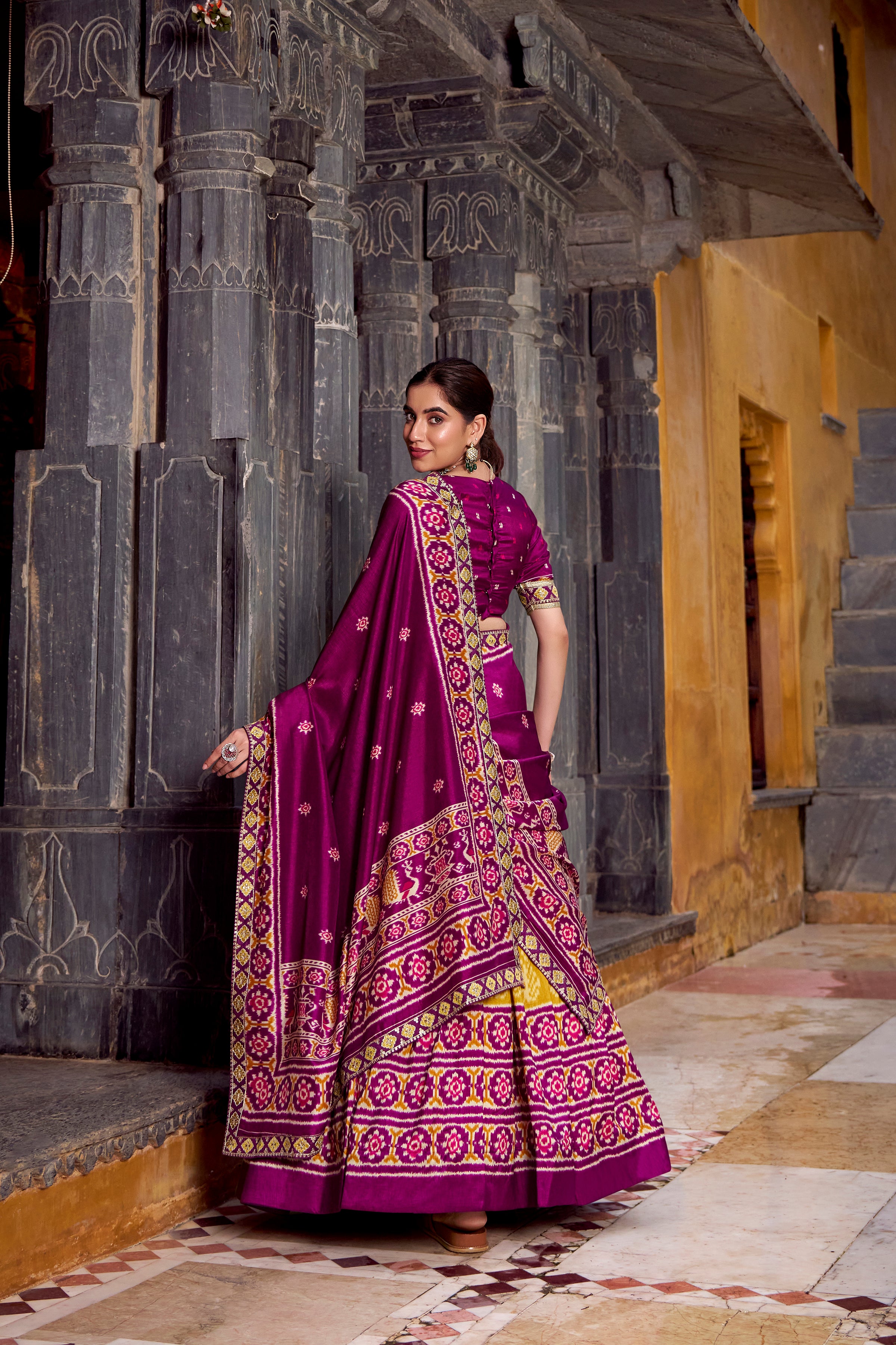 Tussar Silk Ikkat Printed Lehenga With Dupatta