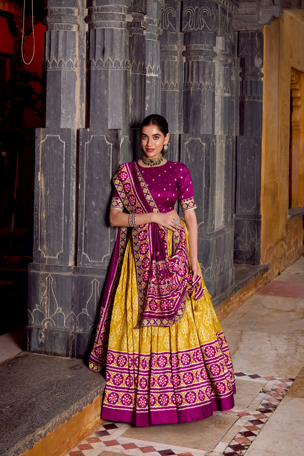 Tussar Silk Ikkat Printed Lehenga With Dupatta