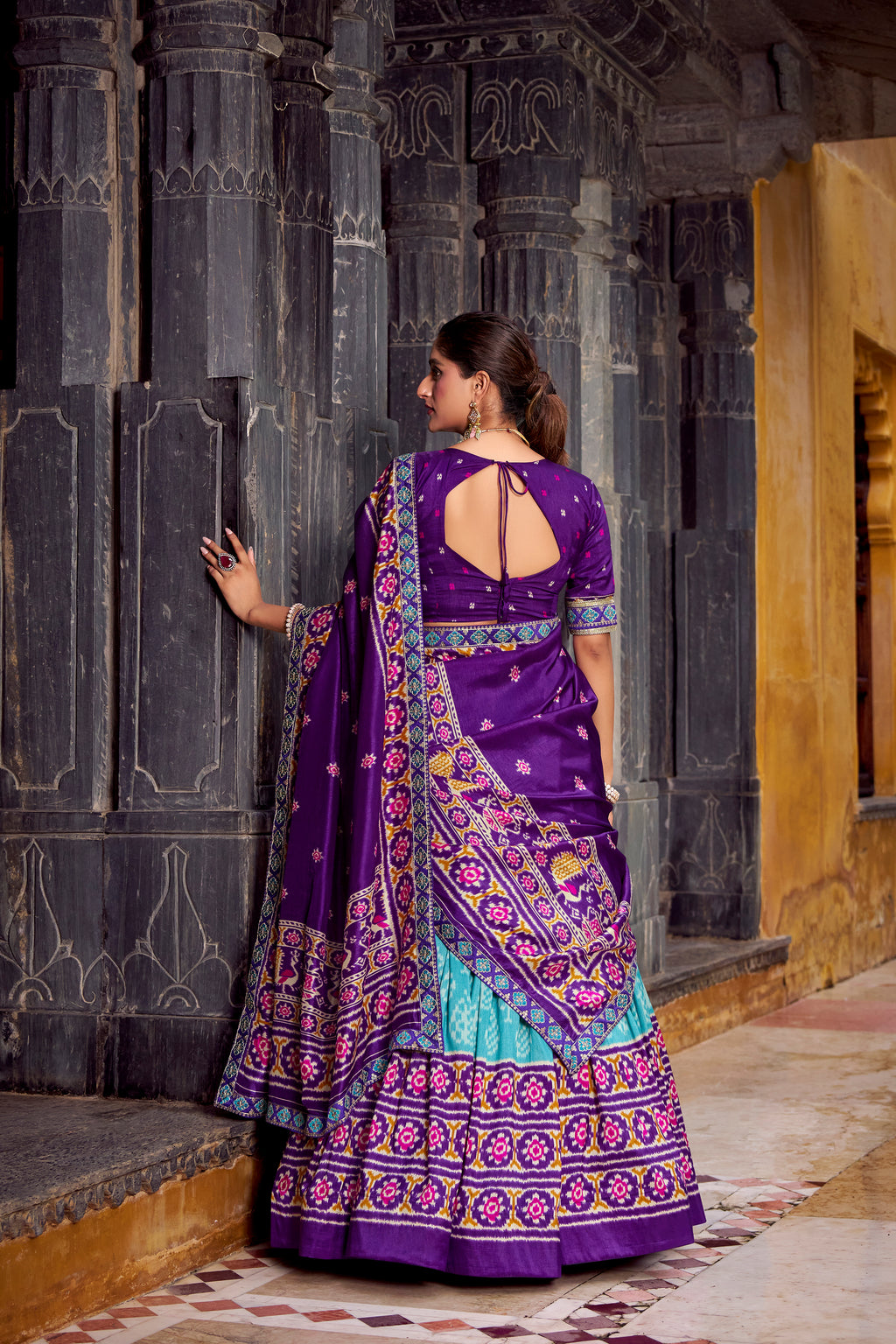 Tussar Silk Ikkat Printed Lehenga With Dupatta