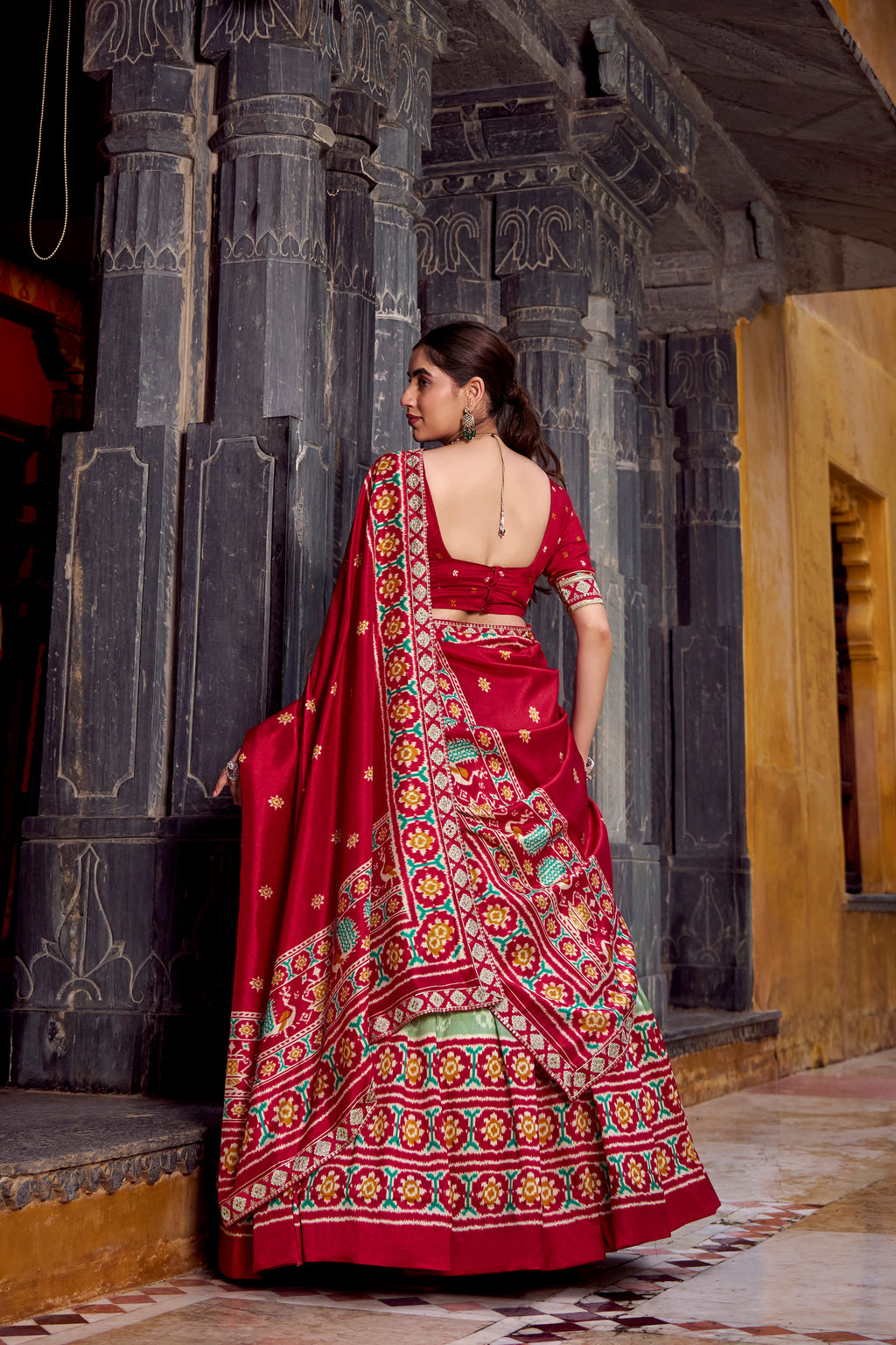 Tussar Silk Ikkat Printed Lehenga With Dupatta