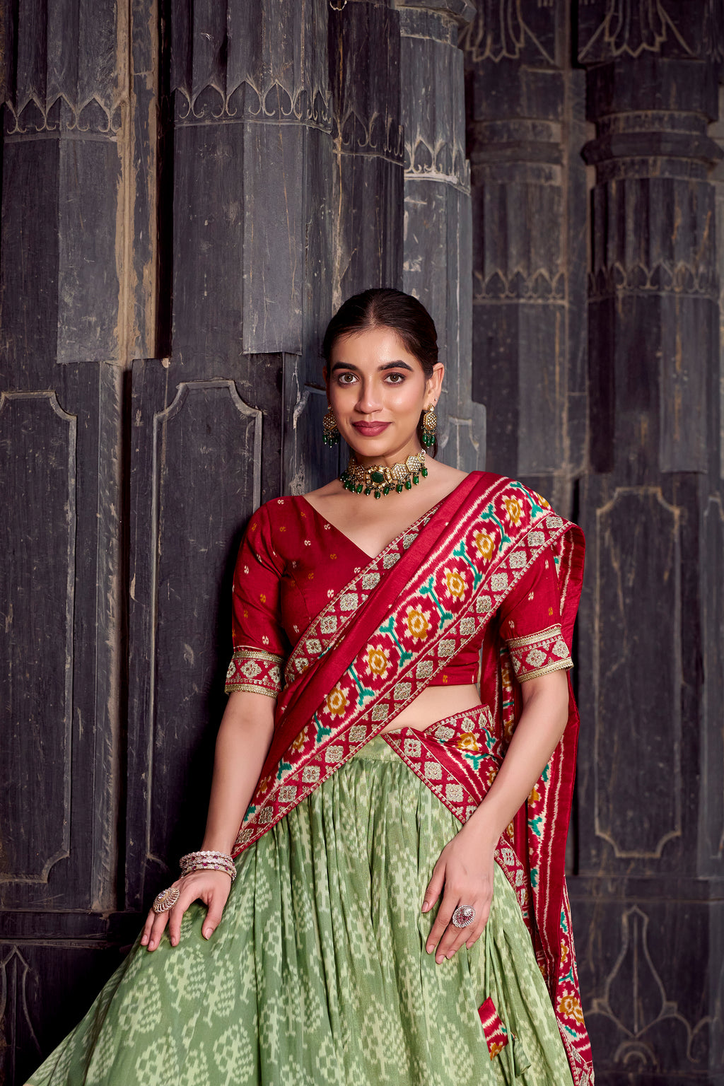 Tussar Silk Ikkat Printed Lehenga With Dupatta
