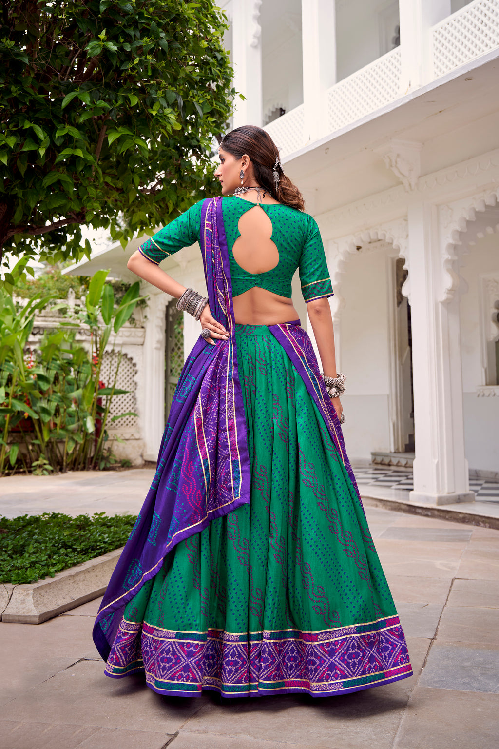 Tussar Silk Bandhej Printed Lehenga With Dupatta