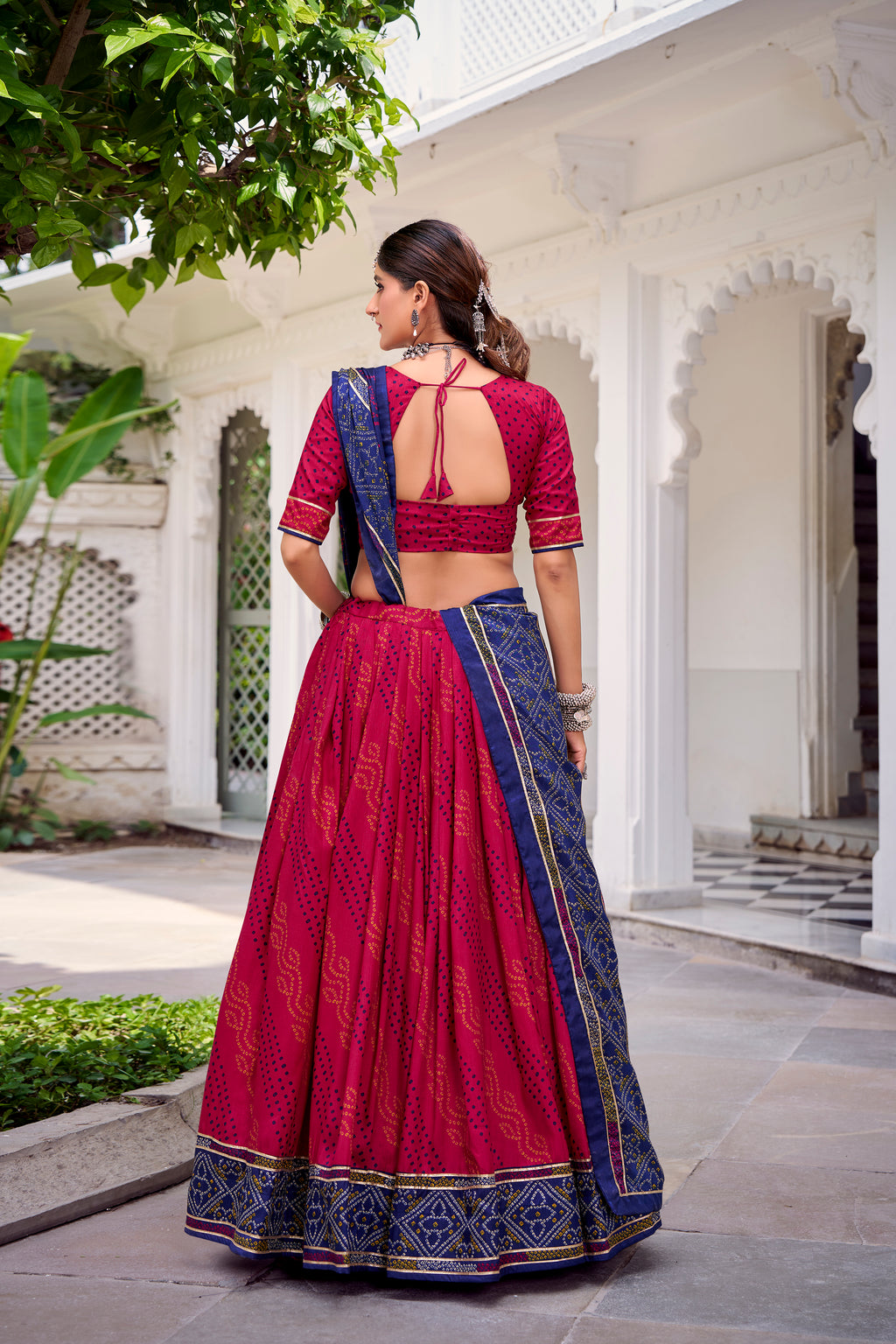 Tussar Silk Bandhej Printed Lehenga With Dupatta
