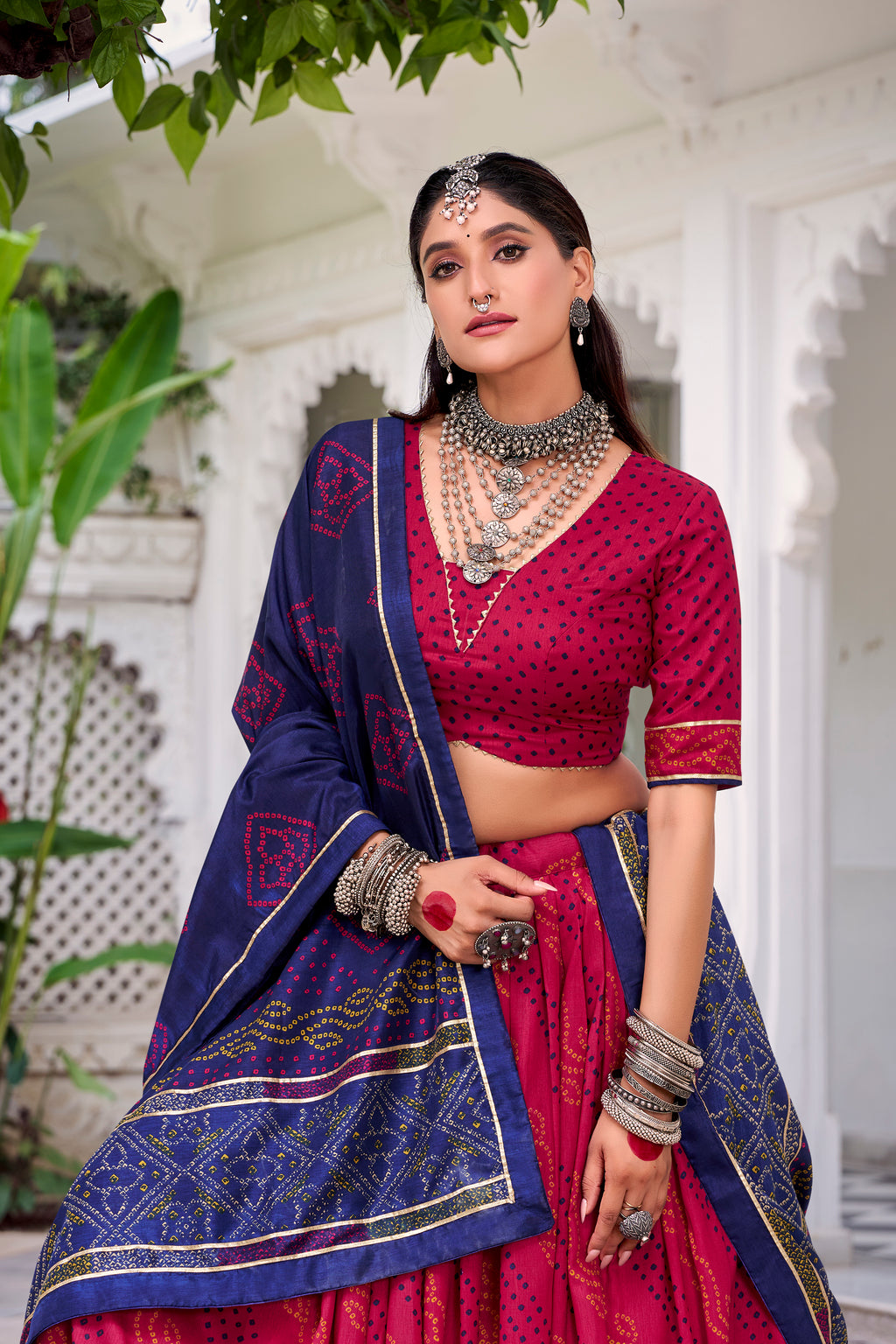 Tussar Silk Bandhej Printed Lehenga With Dupatta