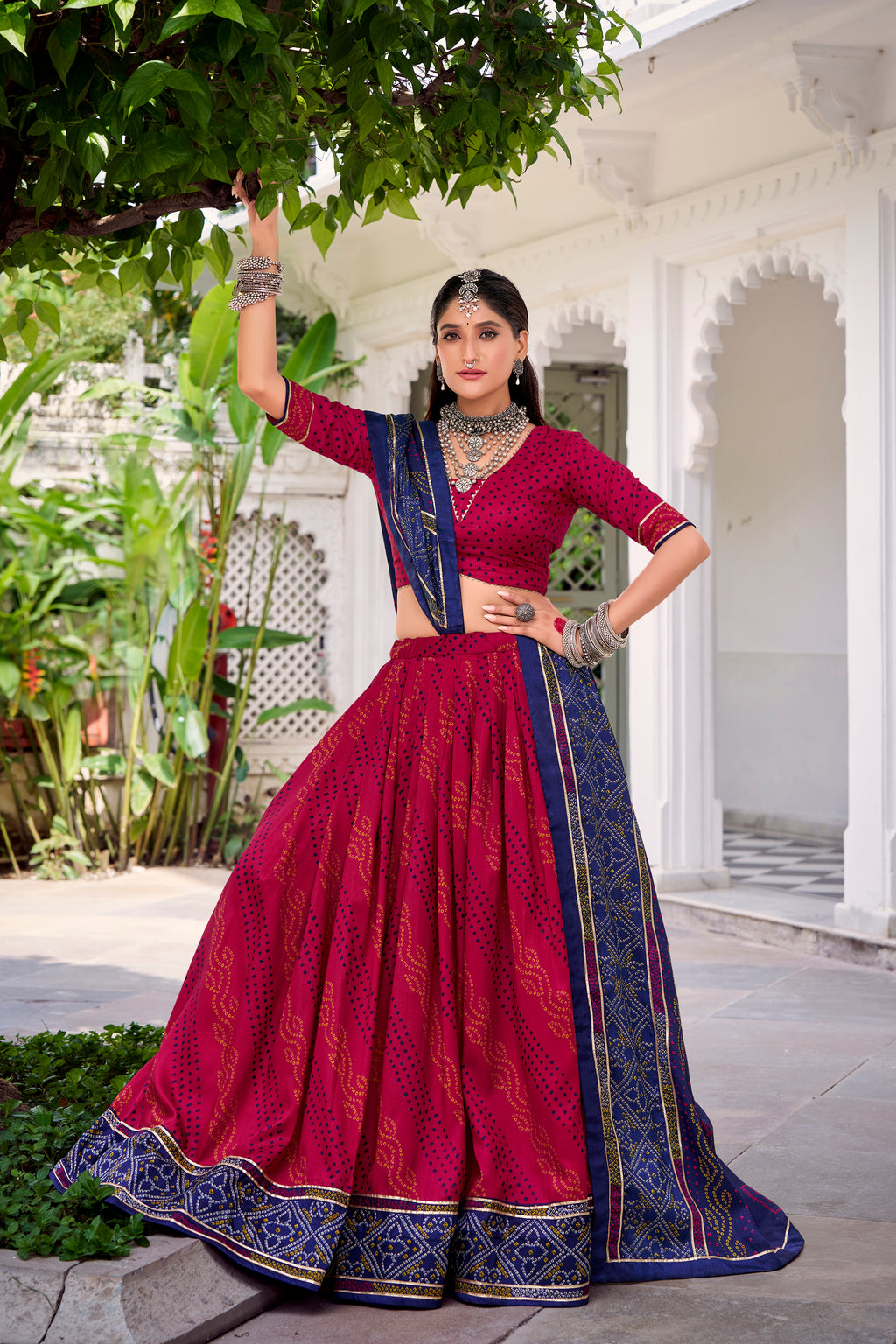 Tussar Silk Bandhej Printed Lehenga With Dupatta